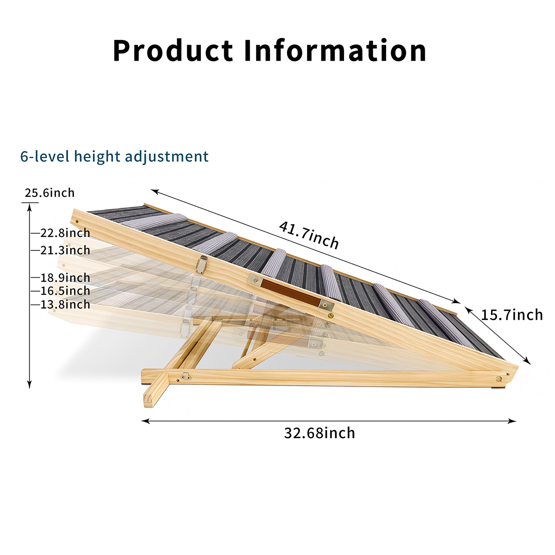 2026 Upgraded Dog Ramp for Couch, Small Dog Ramp for Sofa, 6 Adjustable Height from 14'' to 25", Portable Stable Pet Steps with Non-Slip Pad, Pet Ramps Use for Sofa Couch Stairs image 14