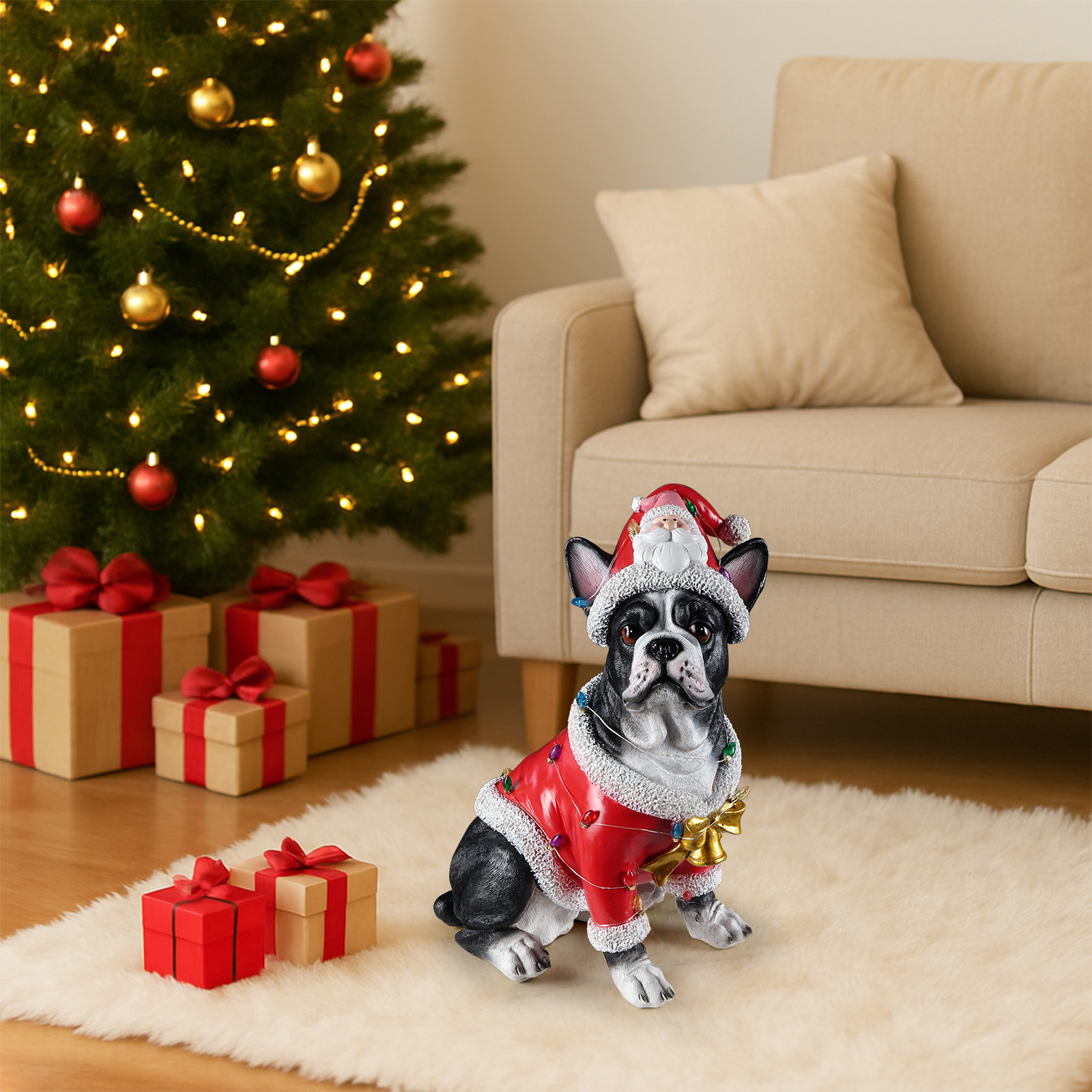 Christmas French Bulldog Statue, Holiday Dog Figurine in Santa Outfit image 13