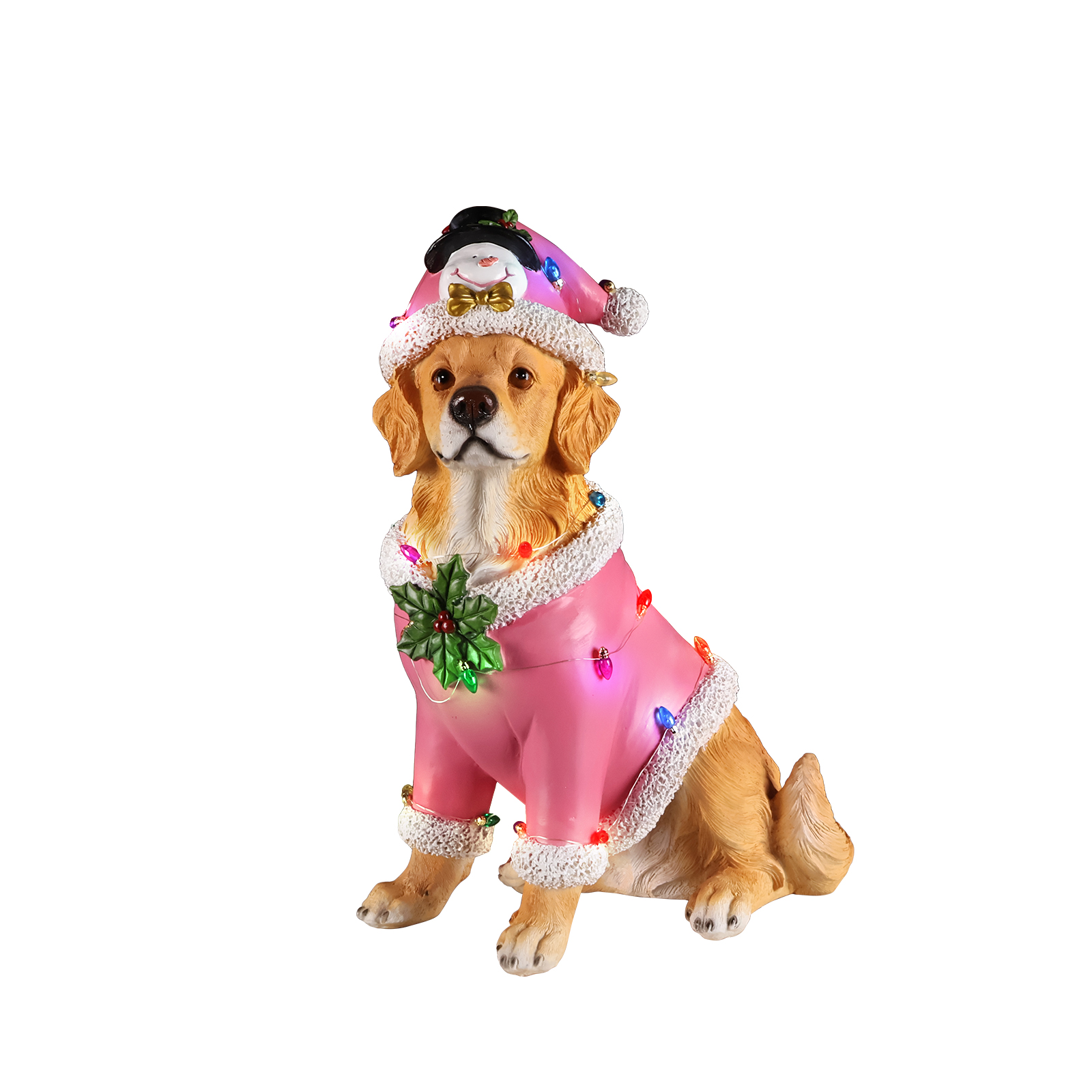 Christmas Golden Retriever Statue, Holiday Dog Figurine in Pink Santa Outfit image 25