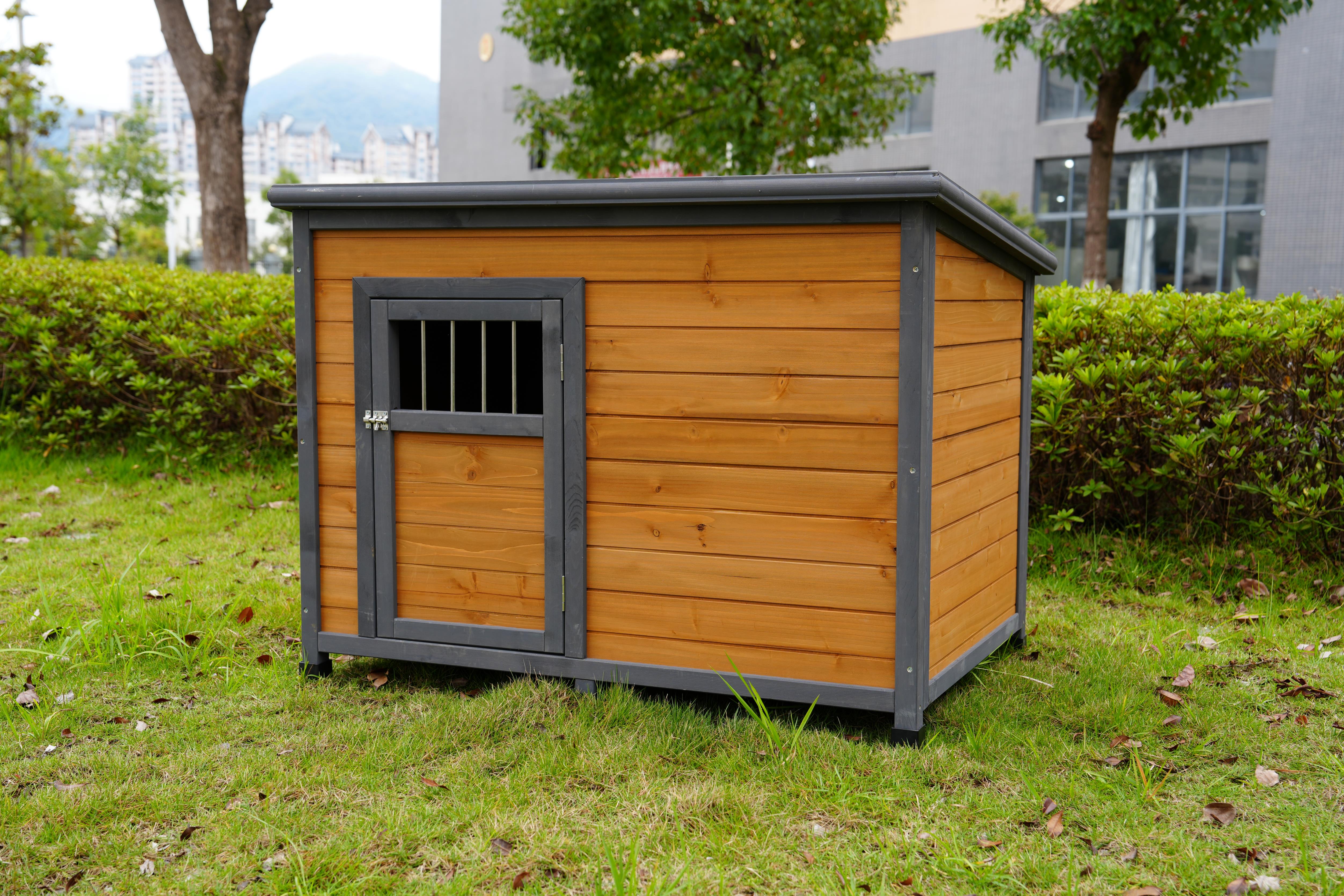 45"large solid wood dog house, waterproof PVC plastic roof, breathable wooden doors image 7