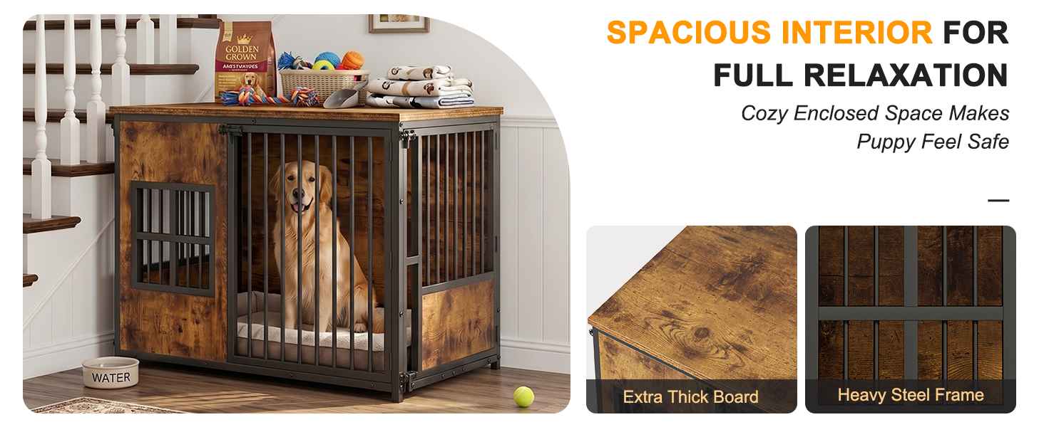 Wooden Dog Crate Furniture, Large Dog Kennel with Storage Top, Indoor Pet Cage image 2