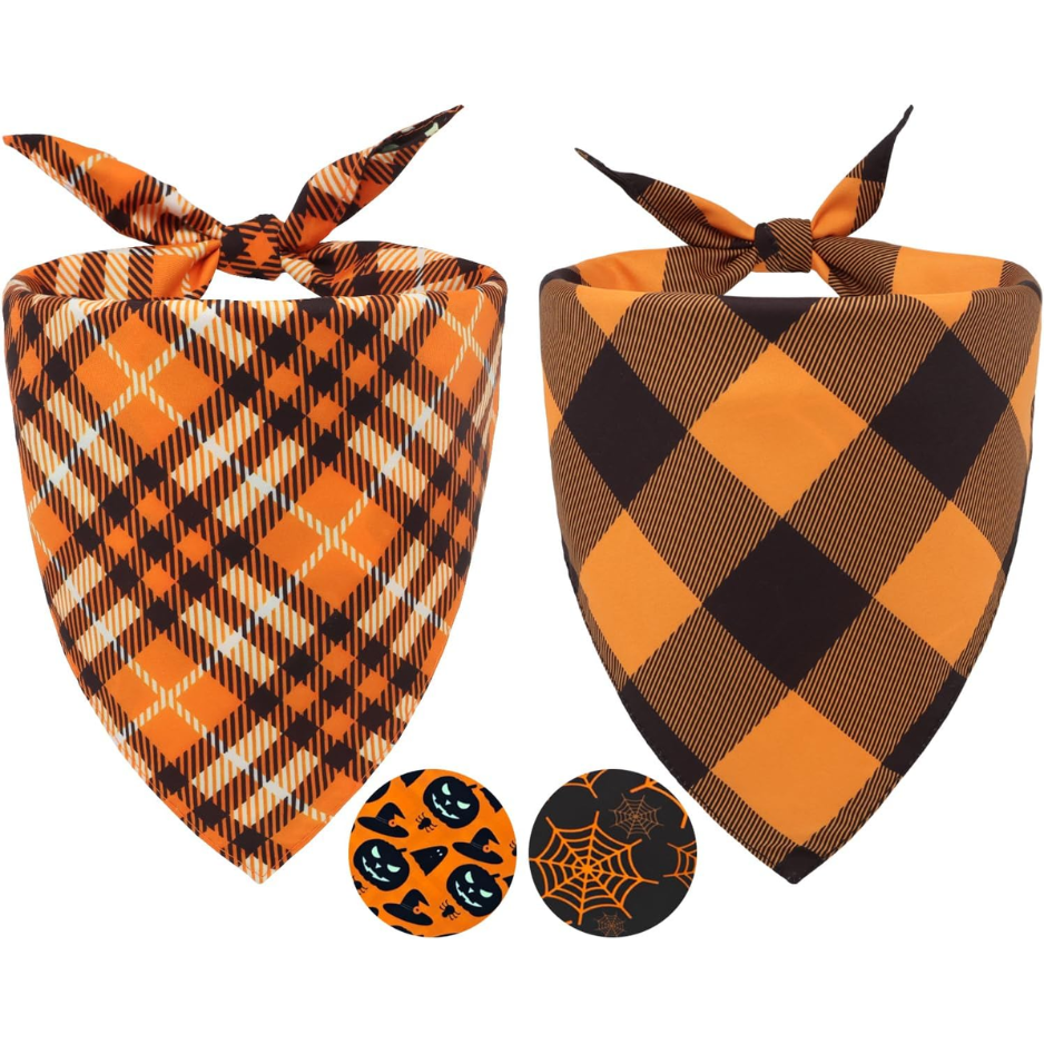 Dog Bandanas 2PCS Halloween Pumpkin Spider Web Large Dogs image 6