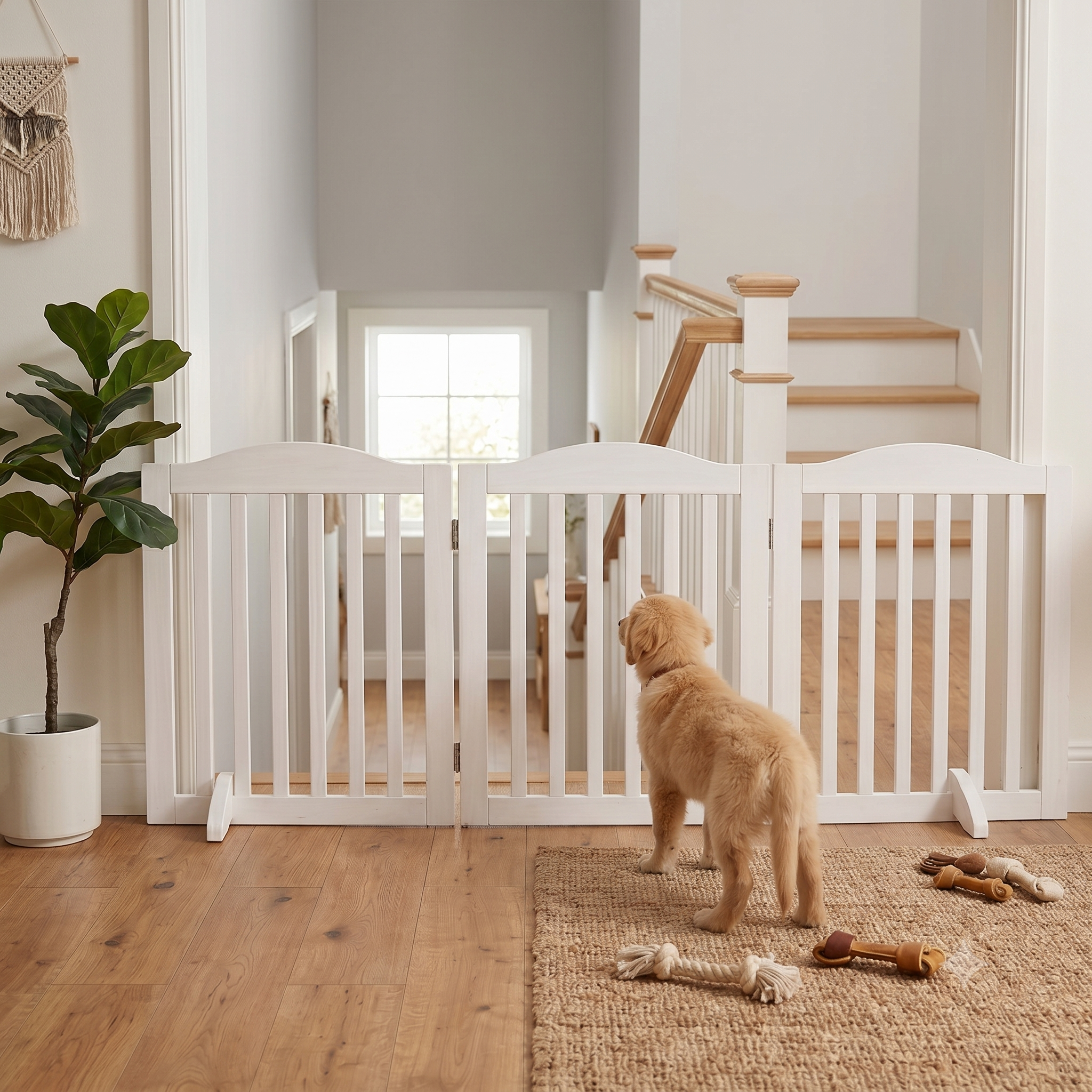 Wooden Freestanding Foldable Pet Gate for Dogs, 24 inch 3 Panels Step Over Fence, Dog Gate for The House, Doorway,