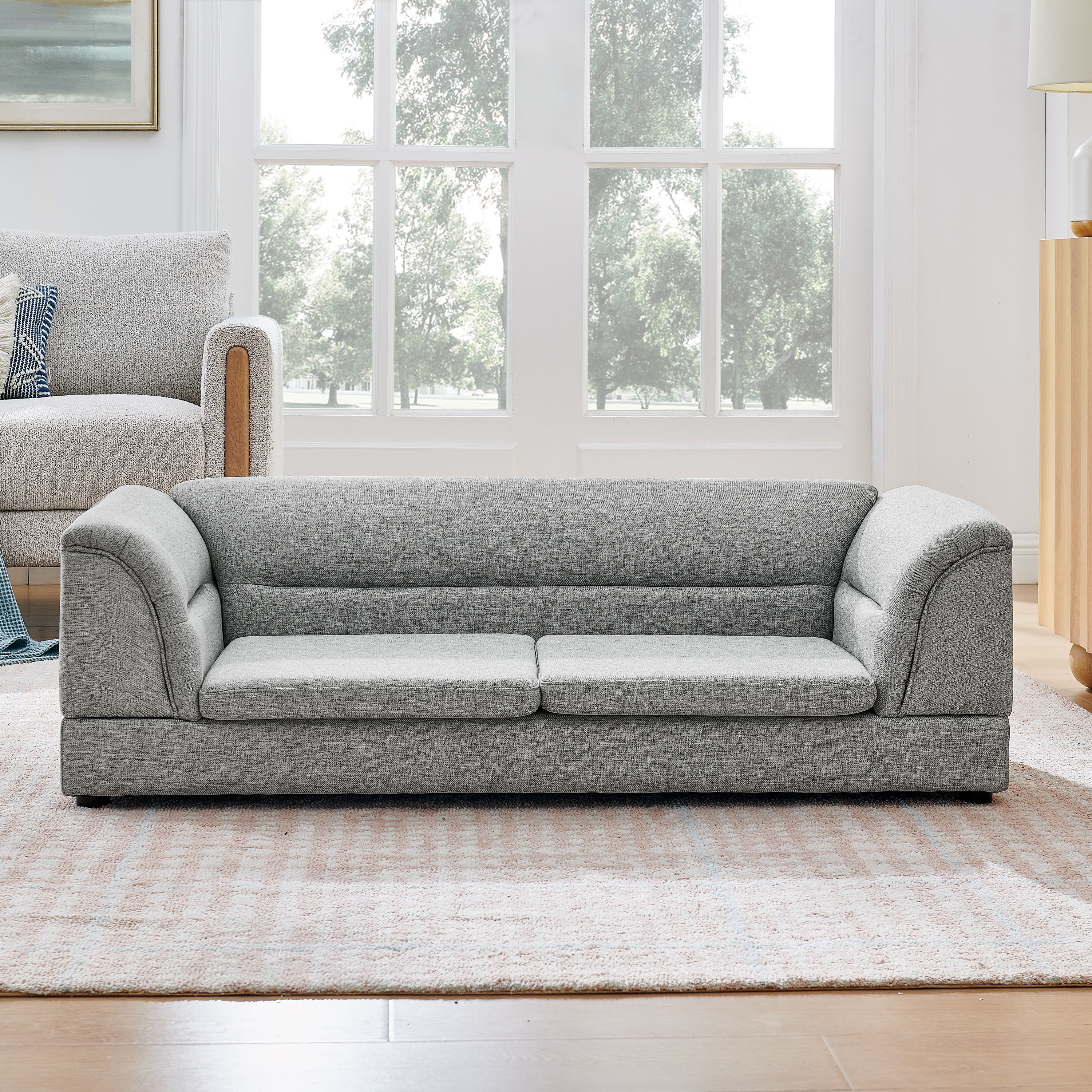 Oversized Pet Sofa, Curved Armrest Rectangular Dog Sofa, Linen Fabric Comfort Pet Couch for Large & Oversized Dogs-LIGHT GREYX image 13