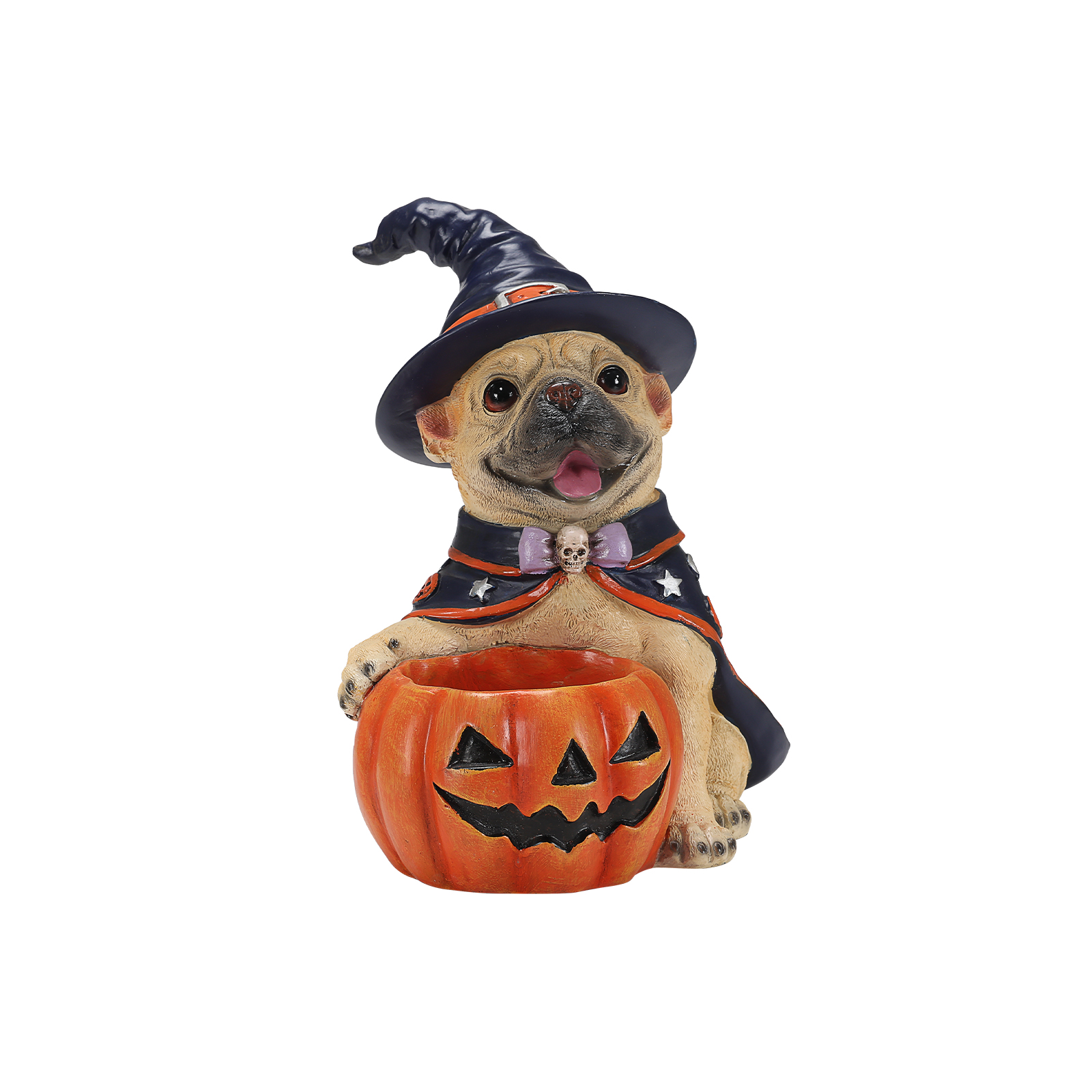 Halloween Frenchie Witch Puppy Figurine, Cute Dog Holding Pumpkin Candy Bowl Decoration image 10