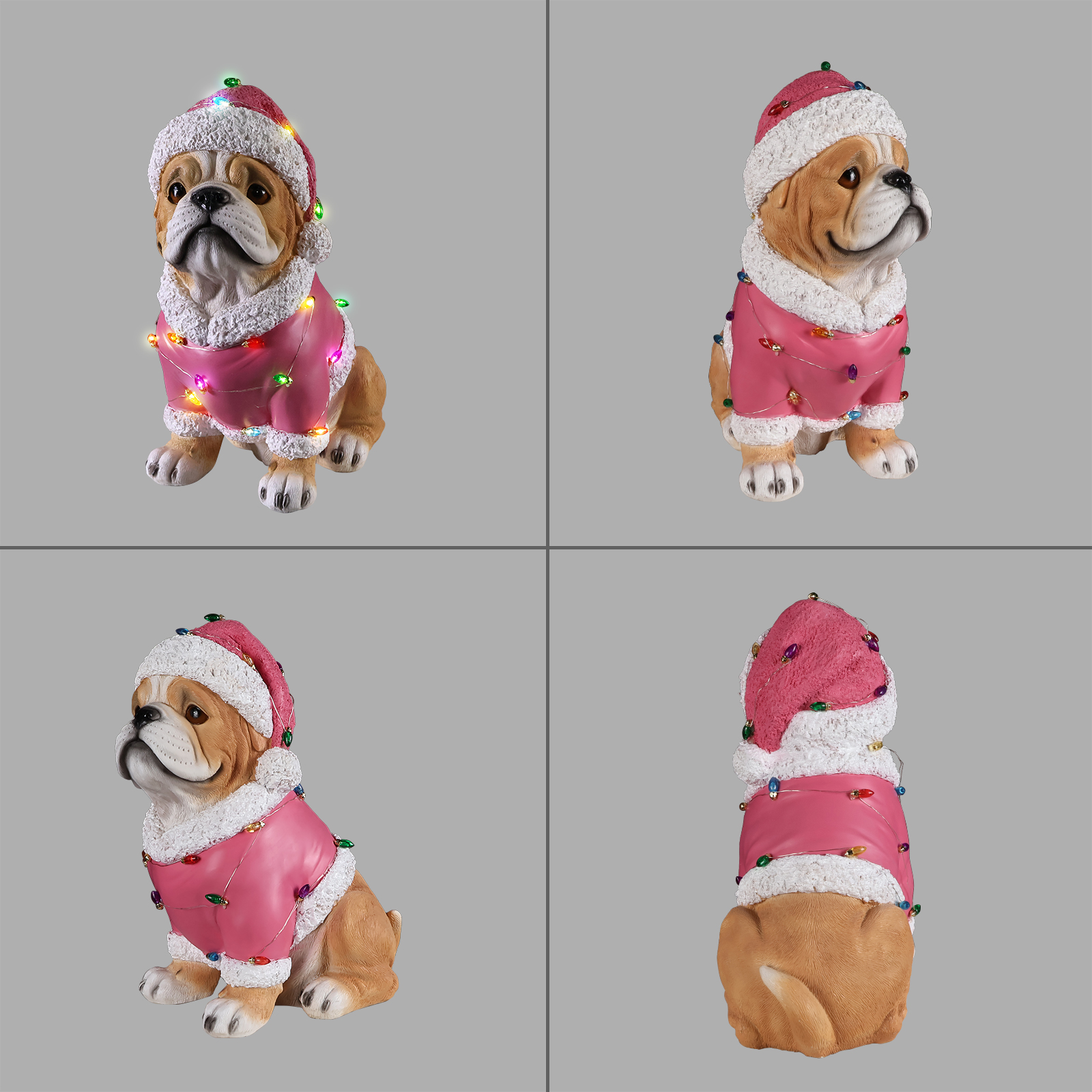 Christmas Pug Statue, Holiday Dog Figurine in Pink Santa Outfit image 7