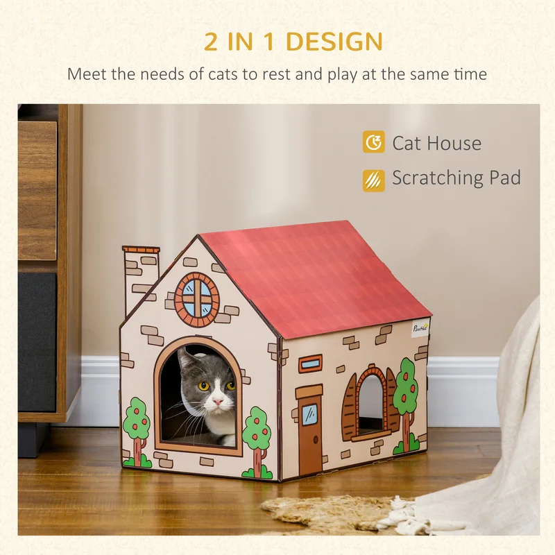 Burgundy Cardboard Cat House Scratcher