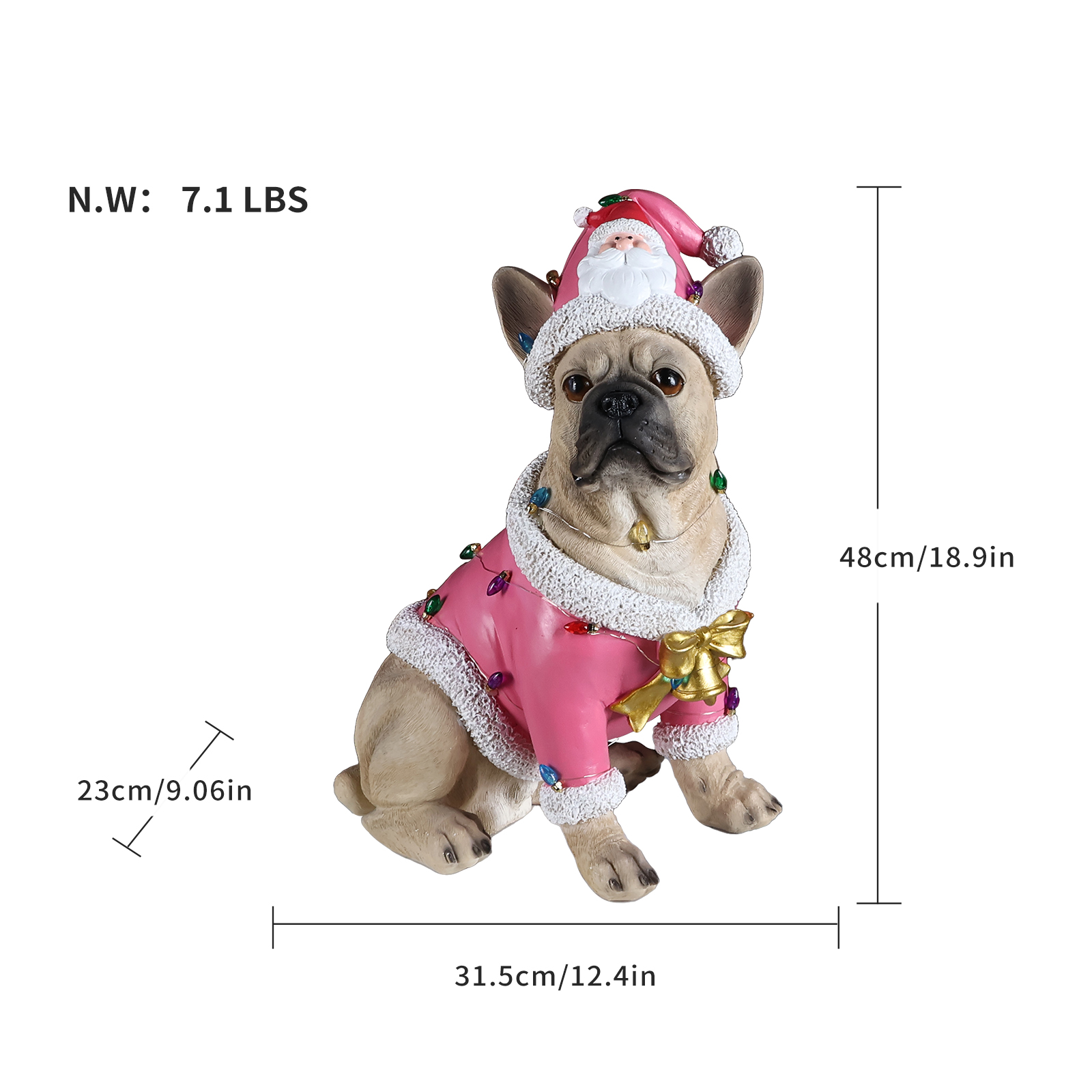 Christmas French Bulldog Statue,  Holiday Dog Figurine in Pink Santa Outfit, Festive Christmas Home Décor image 8