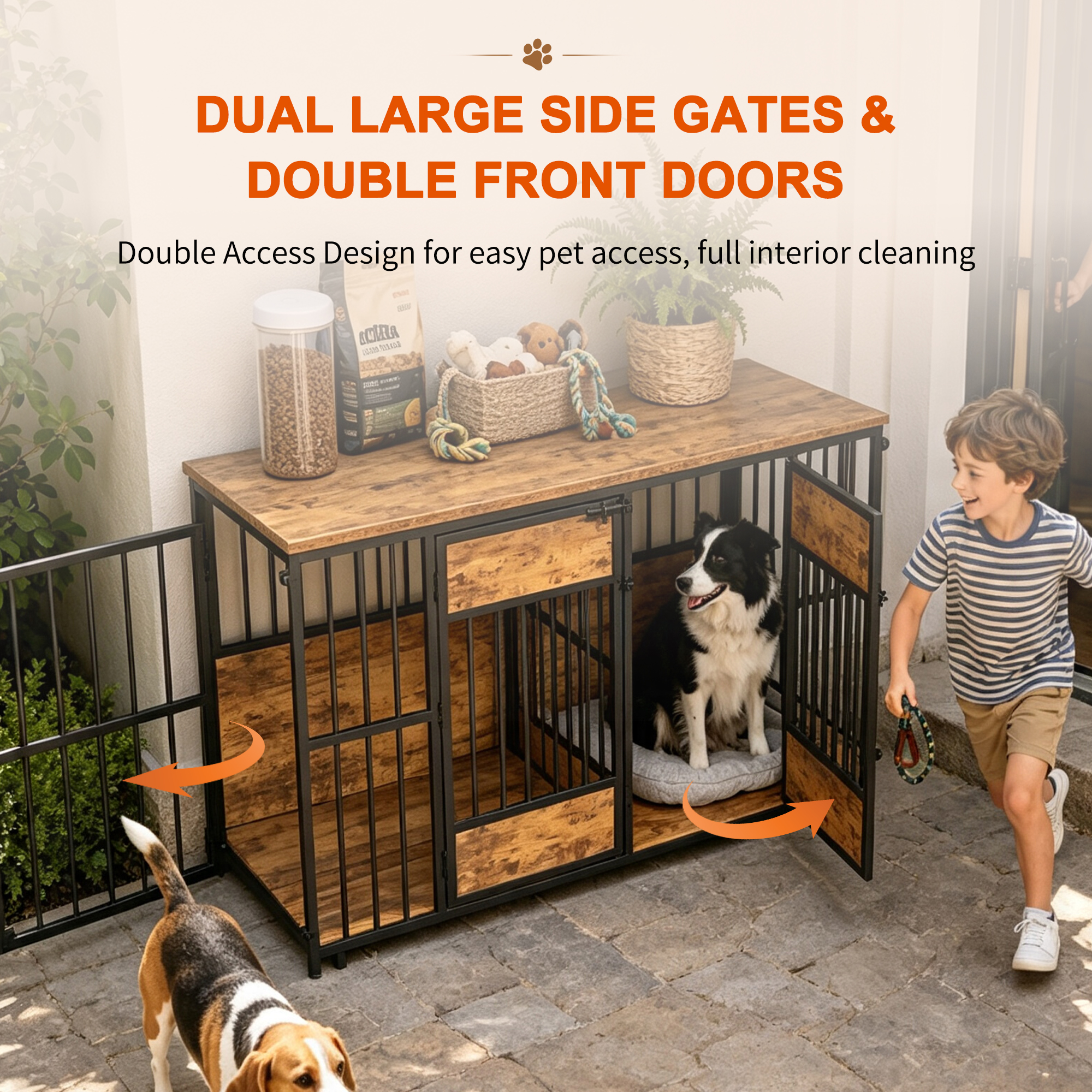 Wooden Dog Crate Furniture, Large Dog Kennel with Storage Top, Indoor Pet Cage image 16