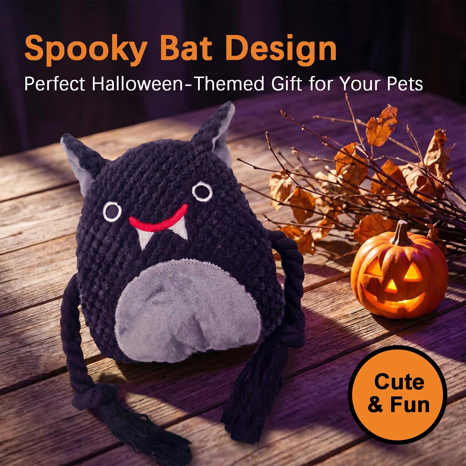 Black Bat Squeaky Plush Dog Toy image 3