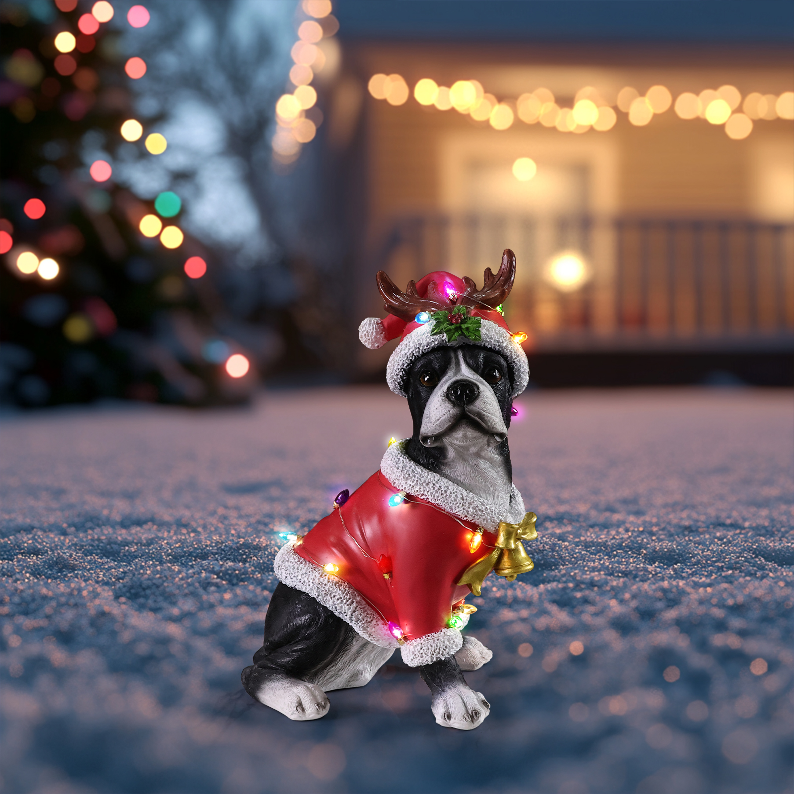 Christmas Boston Terrier Statue, Holiday Dog Figurine in Santa Outfit image 6