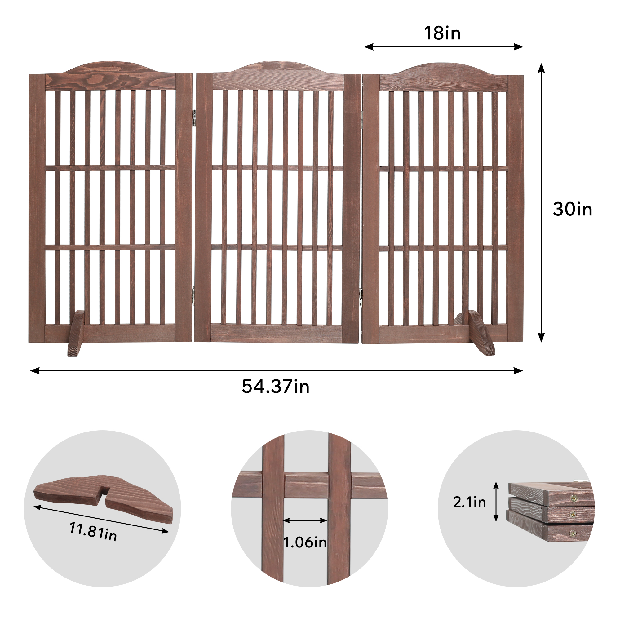 Wooden Freestanding Foldable Pet Gate for Dogs, 30 inch 3 Panels Step Over Fence, Dog Gate for The House, Doorway, image 5