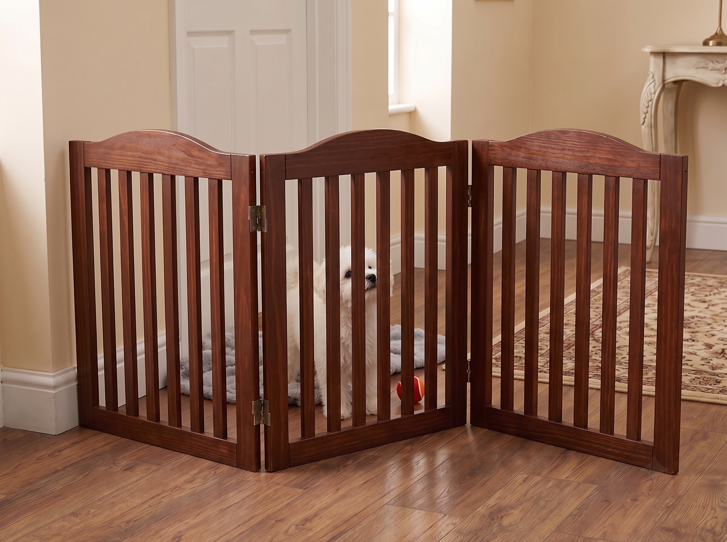 Wooden Freestanding Foldable Pet Gate for Dogs, 24 inch 3 Panels Step Over Fence, Dog Gate for The House, Doorway, image 2