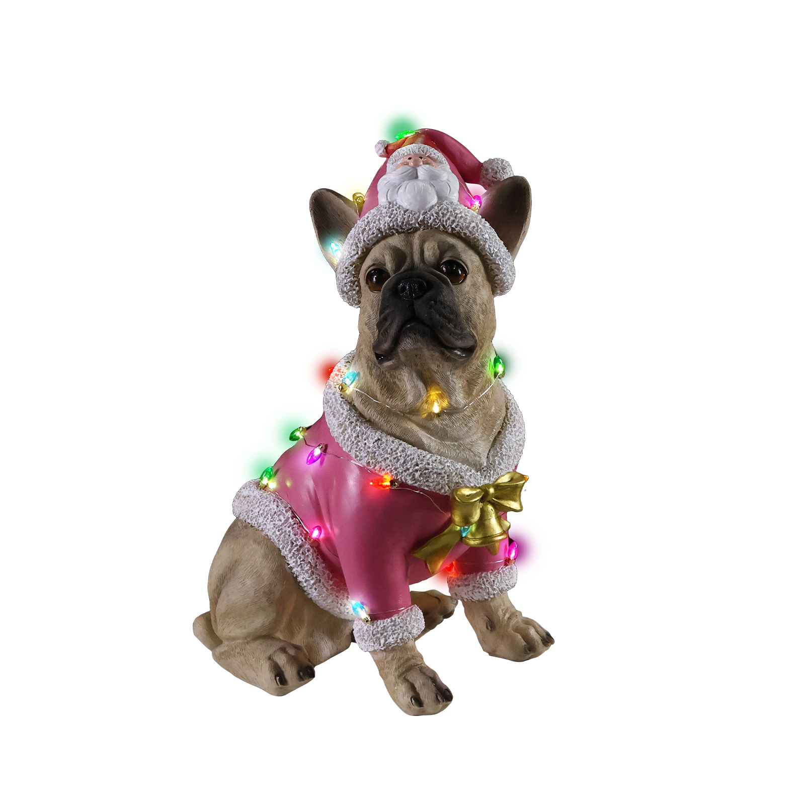 Christmas French Bulldog Statue,  Holiday Dog Figurine in Pink Santa Outfit, Festive Christmas Home Décor image 14