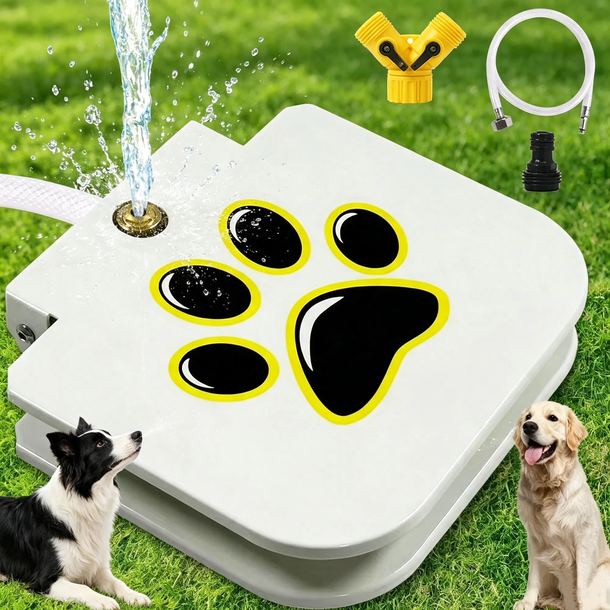 Step Activated Dog Water Dispenser, Outdoor Pet Drinking Fountain with 2-Way Water Splitter, Iron Build for Backyard Garden Use image 4