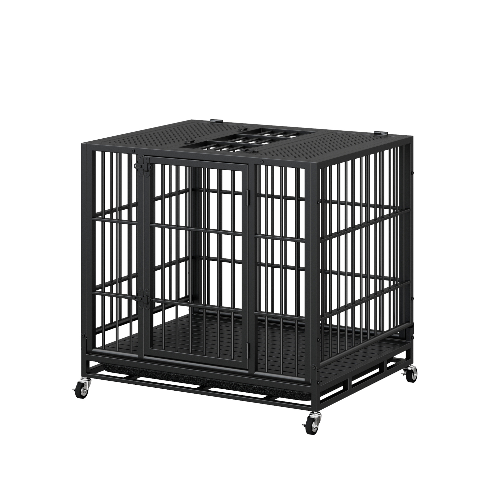 Heavy Duty Dog Crate , Mobile Pet Kennel with Lockable Wheels & Rotary Twist-Latch, Indoor Outdoor Metal Cage with Perforated Top image 12
