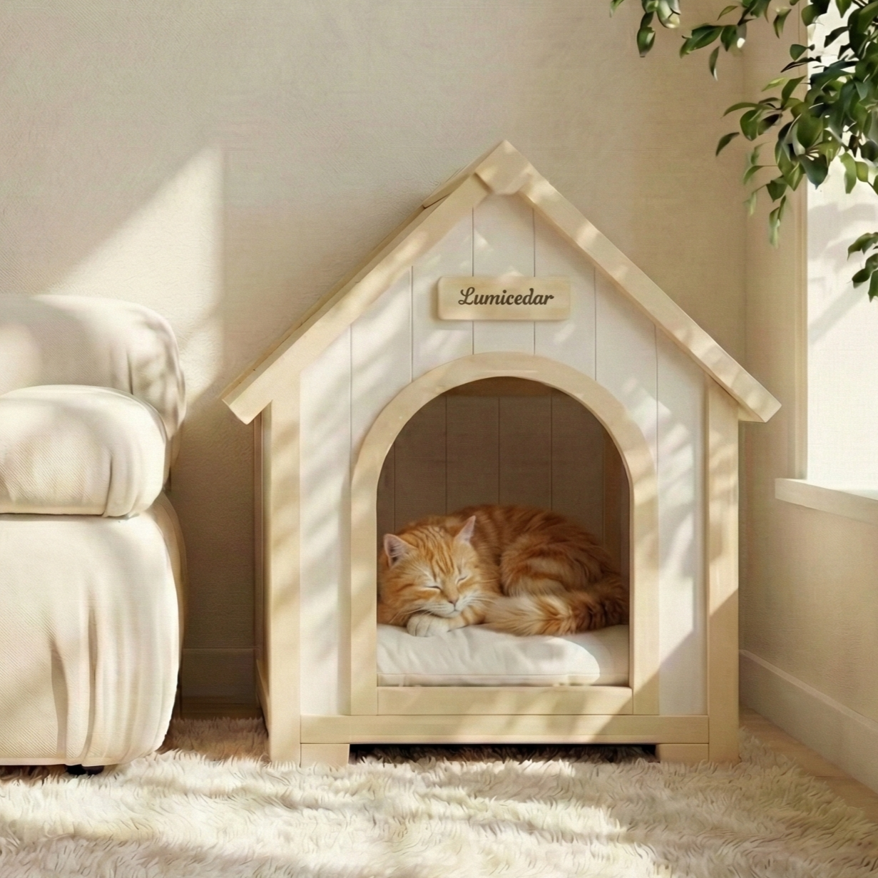 Modern Indoor Wooden Dog House with EVA Cushion – Solid Cedar Pet House for Small Dogs & Cats image 26
