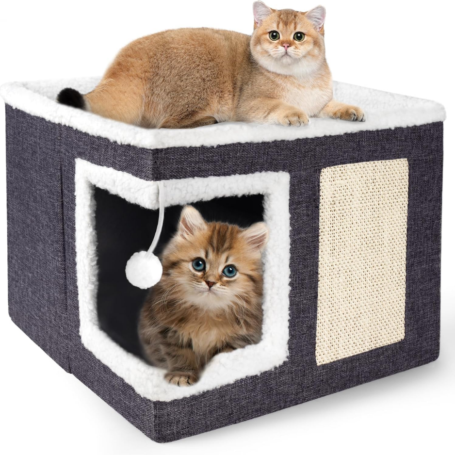 Foldable Cat Cave Bed with Scratch Pad image 4