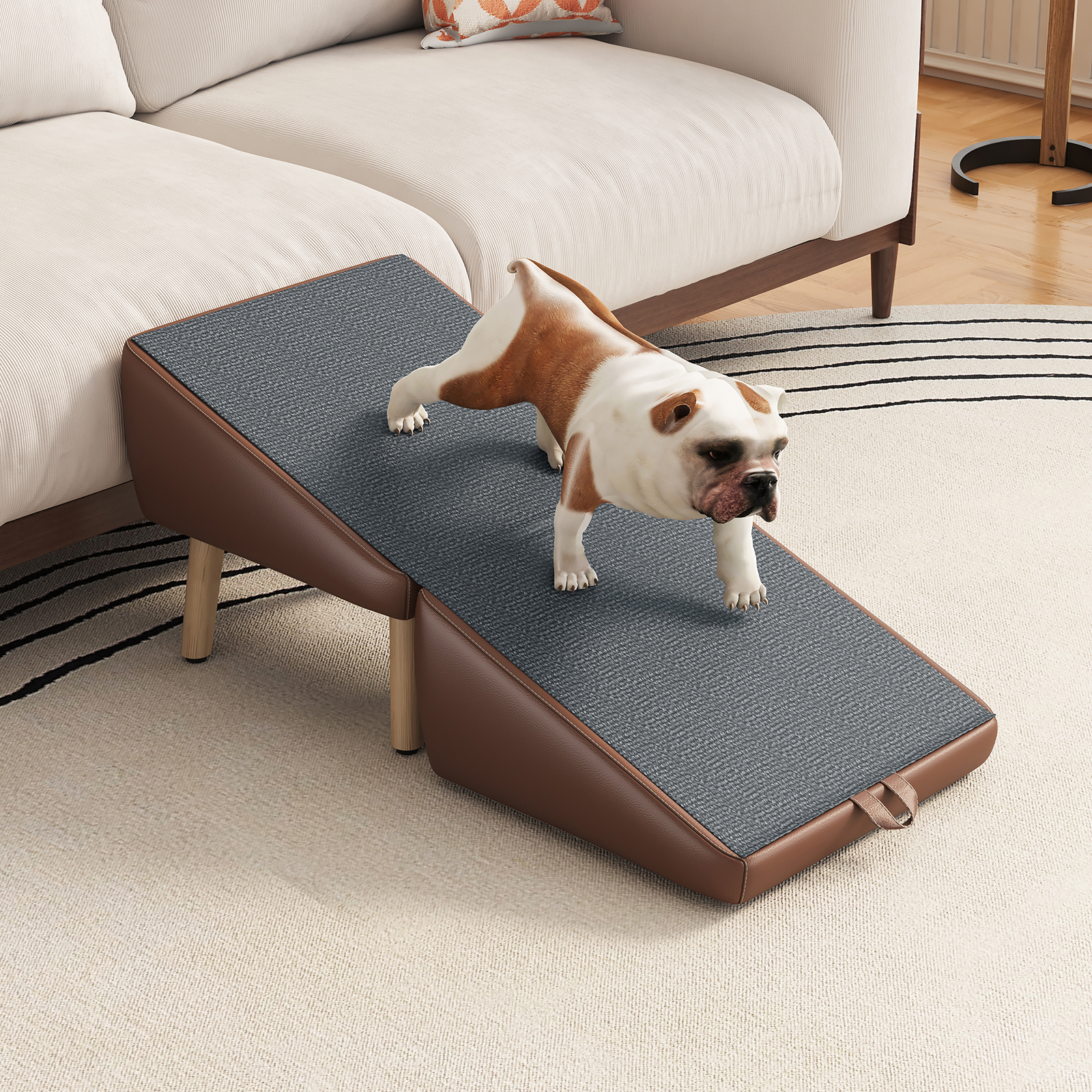 (UPGRADED) Dog Stairs for Small Dogs and Cats, Dog Ramp for Couch and Bed, Foldable 2-in-1 Wooden Pet Steps for Puppy, Split Ottoman Design (BROWN) image 2