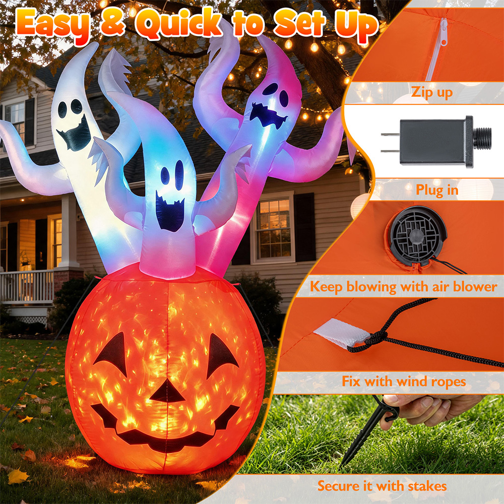 6 FT Inflatable Ghost Pumpkin with Lights image 5