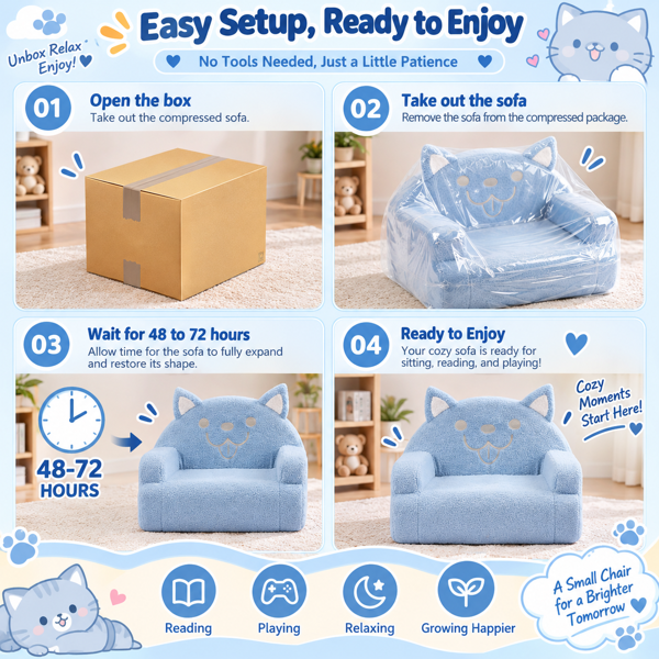 Teddy Velvet Blue Dog Kids Reading Sofa image 11