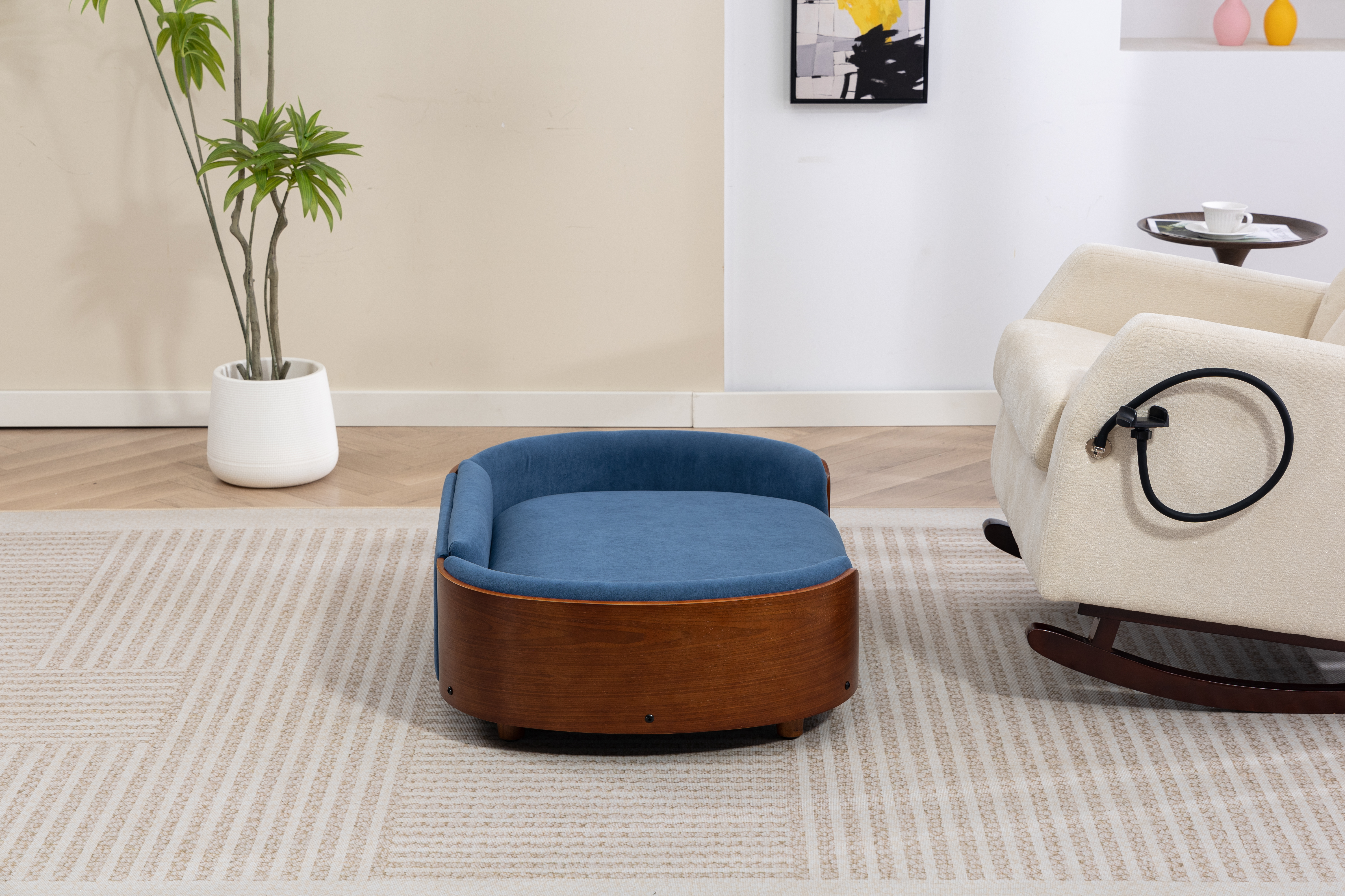 Scandinavian style Elevated Dog Bed Pet Sofa With Solid Wood legs and Walnut Bent Wood Back, Velvet Cushion,Large Size image 17