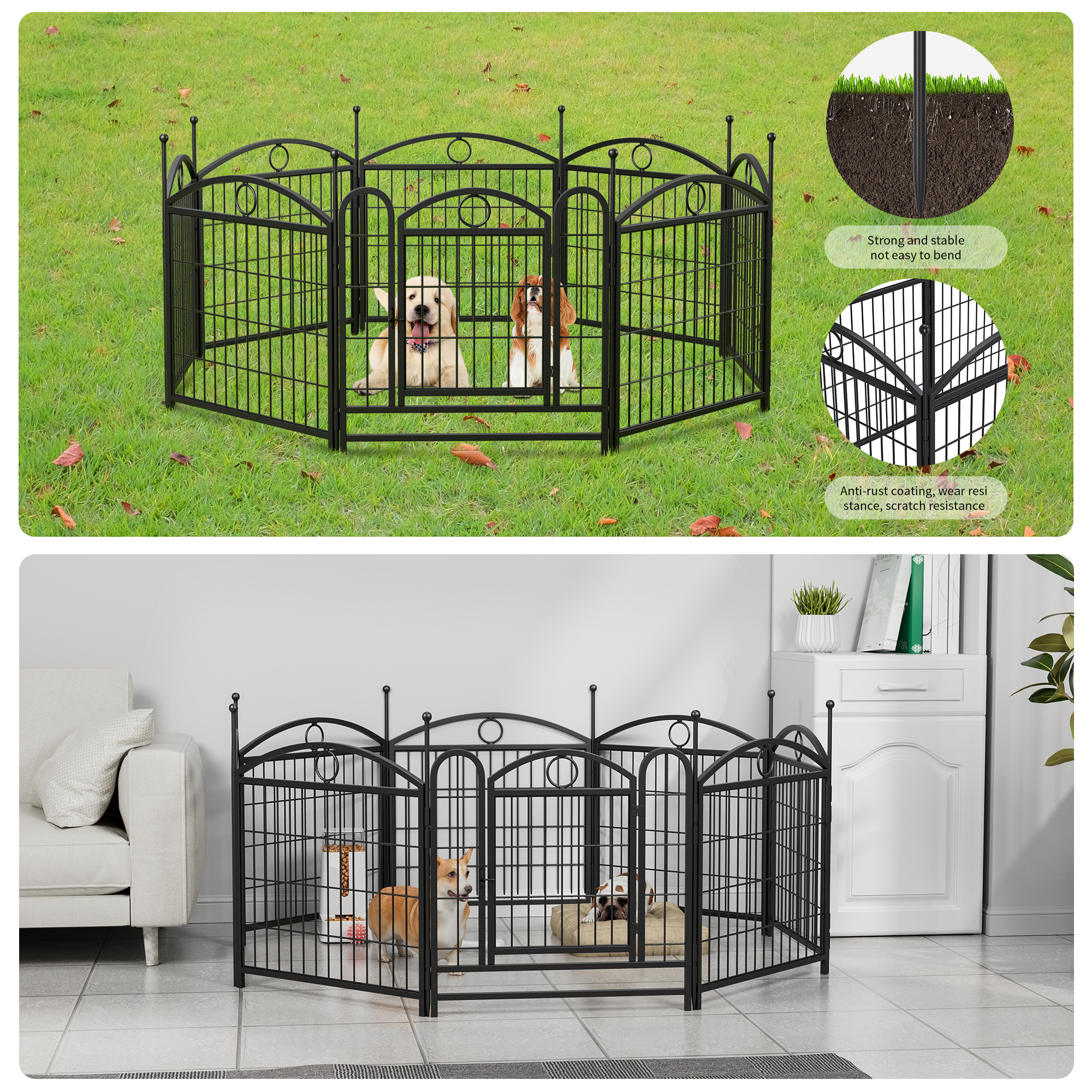 Dog Playpen Indoor 24 inch 8 Panels Metal Dog Pen Pet Dog Fence Outdoor Exercise Pen with Doors, Heavy Duty Dog Fence Puppy Pen for Large Medium Small Dogs Indoor Outdoor Foldable Pet Exercise Pen image 38