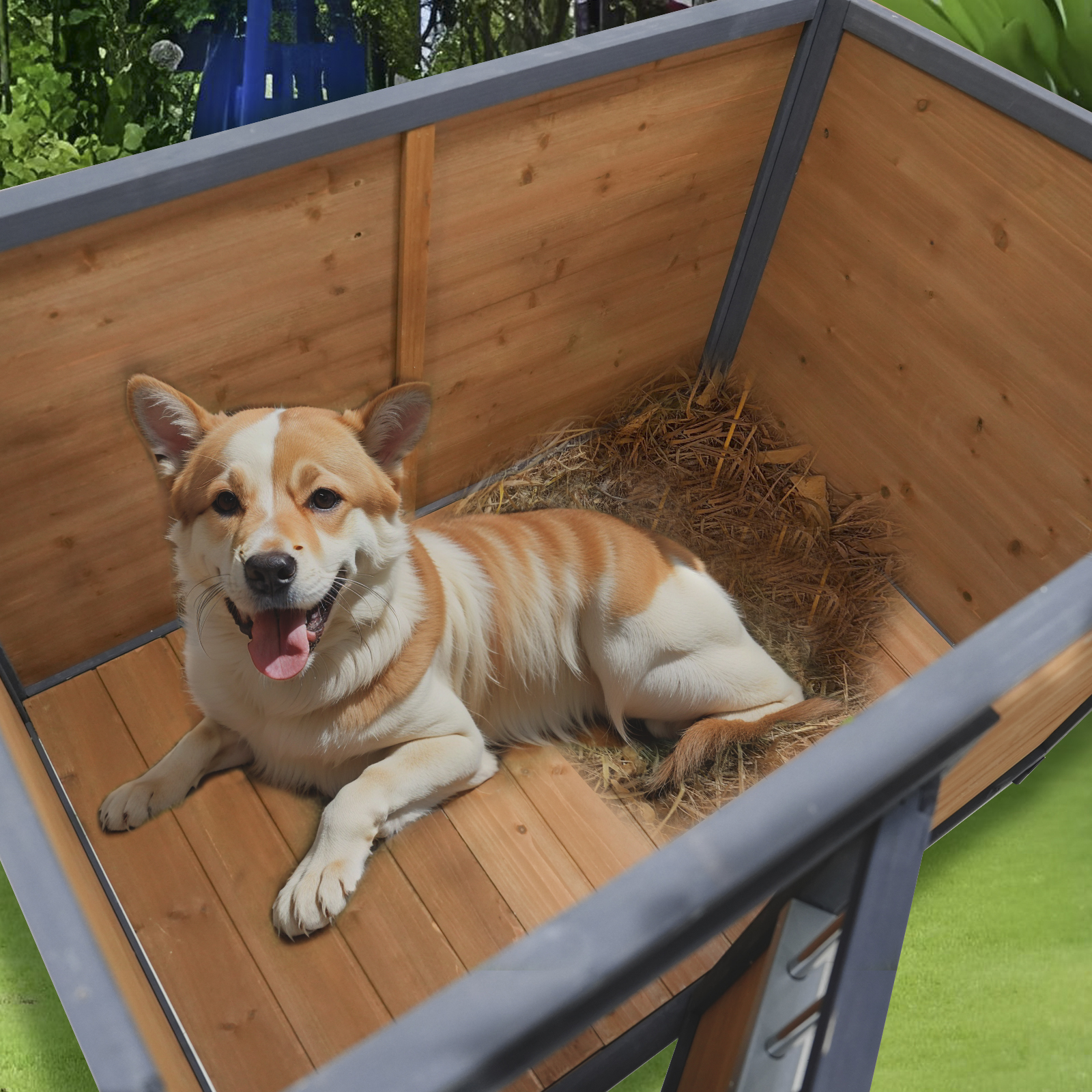45"large solid wood dog house, waterproof PVC plastic roof, breathable wooden doors image 11