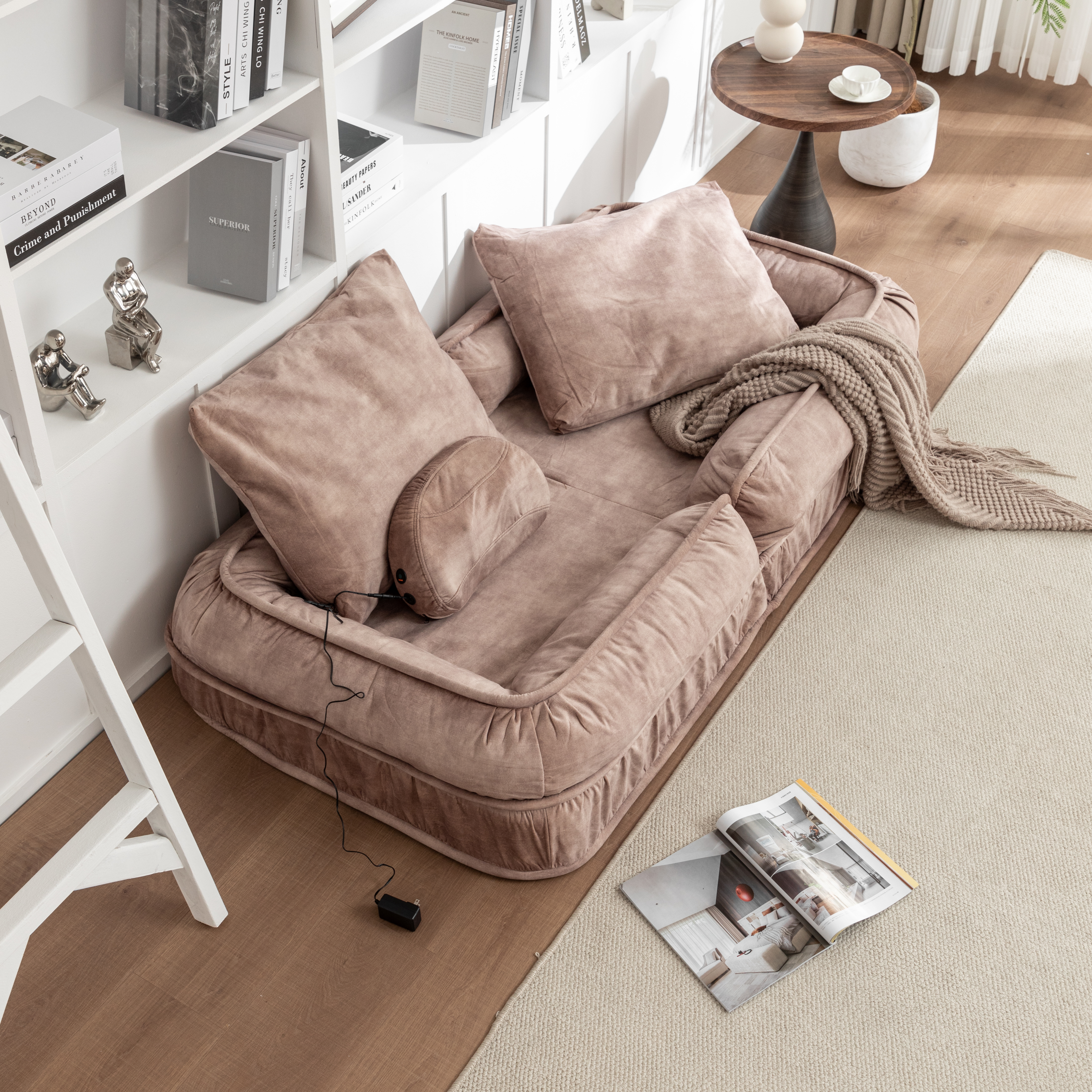 Upholstered Human Dog Bed for Adult & Pets,with 5 Adjustable Position &Massage Pillow, Bean Bag floor sofa with 2 Soft Pillows image 15