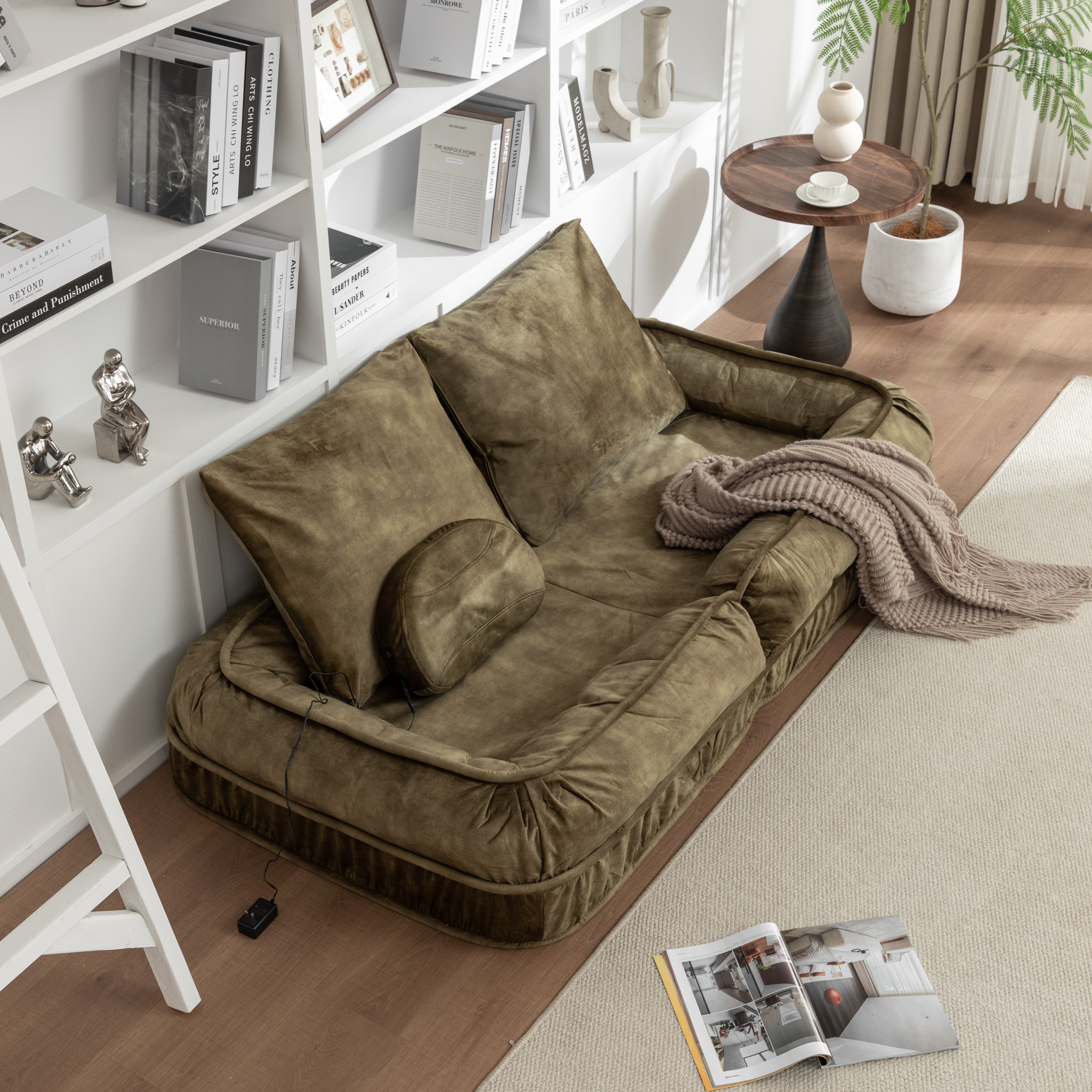 Upholstered Human Dog Bed for Adult & Pets,with 5 Adjustable Position &Massage Pillow, Bean Bag floor sofa with 2 Soft Pillows image 8