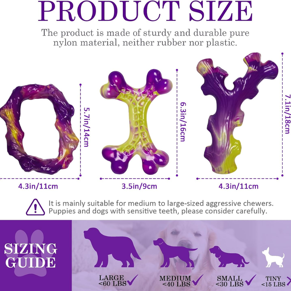 Tough Chew Toys for Aggressive Dogs 3-Pack