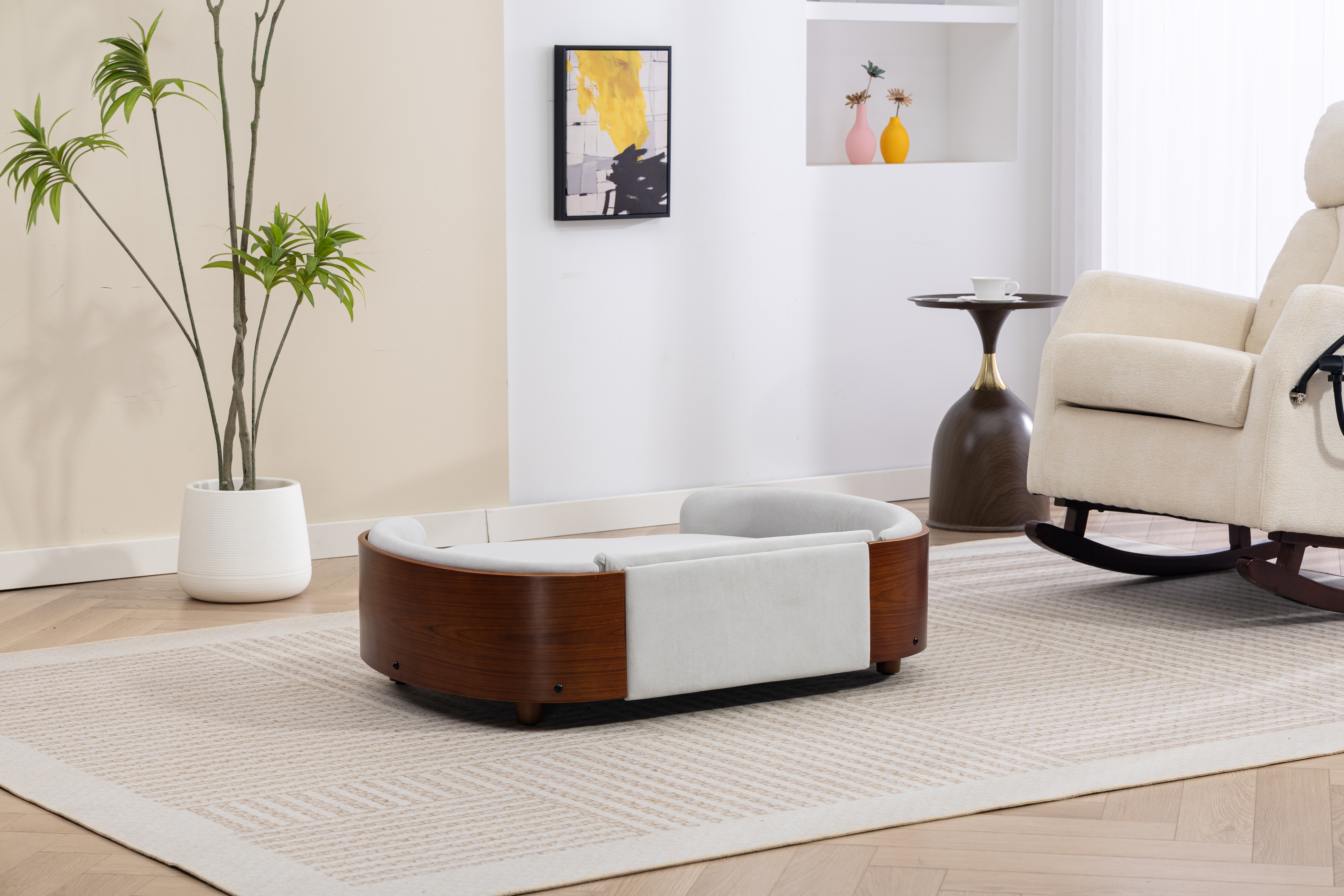 Scandinavian style Elevated Dog Bed Pet Sofa With Solid Wood legs and Walnut Bent Wood Back, Velvet Light Gray,Large Size image 24