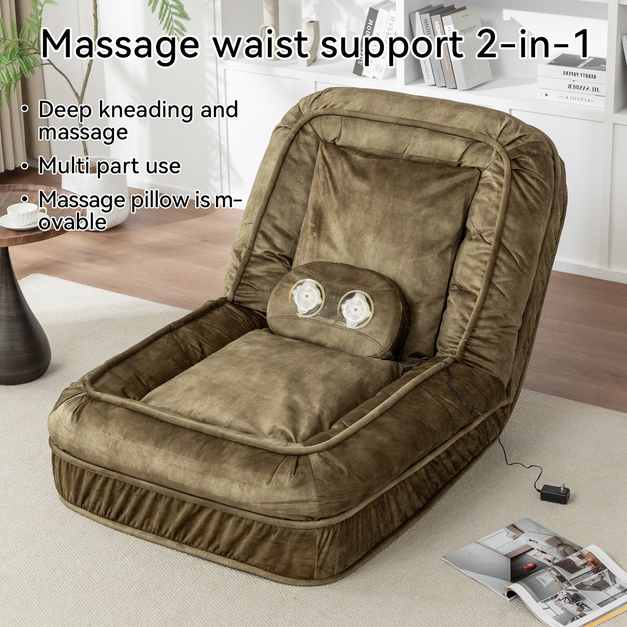 Upholstered Human Dog Bed for Adult & Pets,with 5 Adjustable Position &Massage Pillow, Bean Bag floor sofa with 2 Soft Pillows image 11
