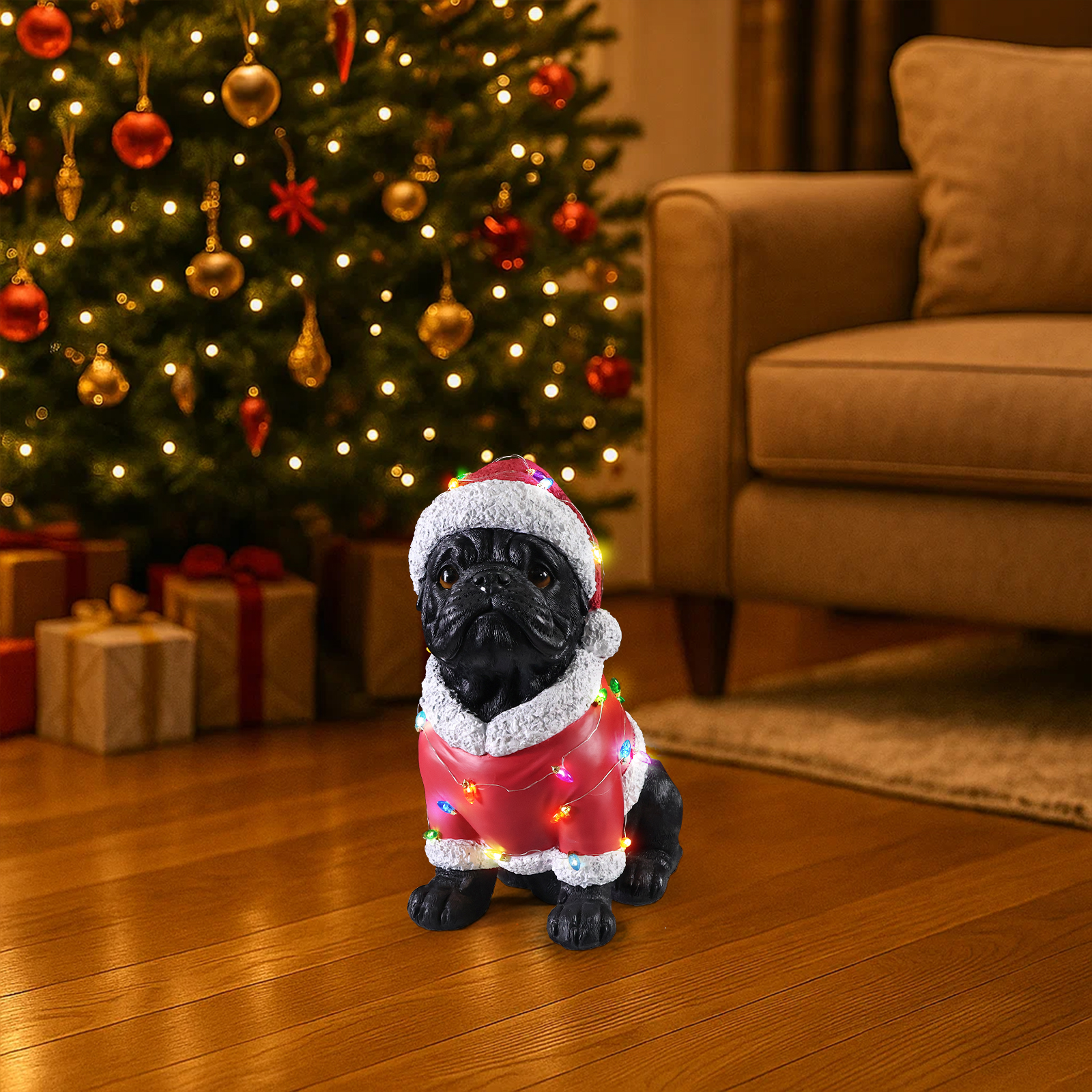 Christmas Pug Statue, Holiday Dog Figurine in Santa Outfit image 4