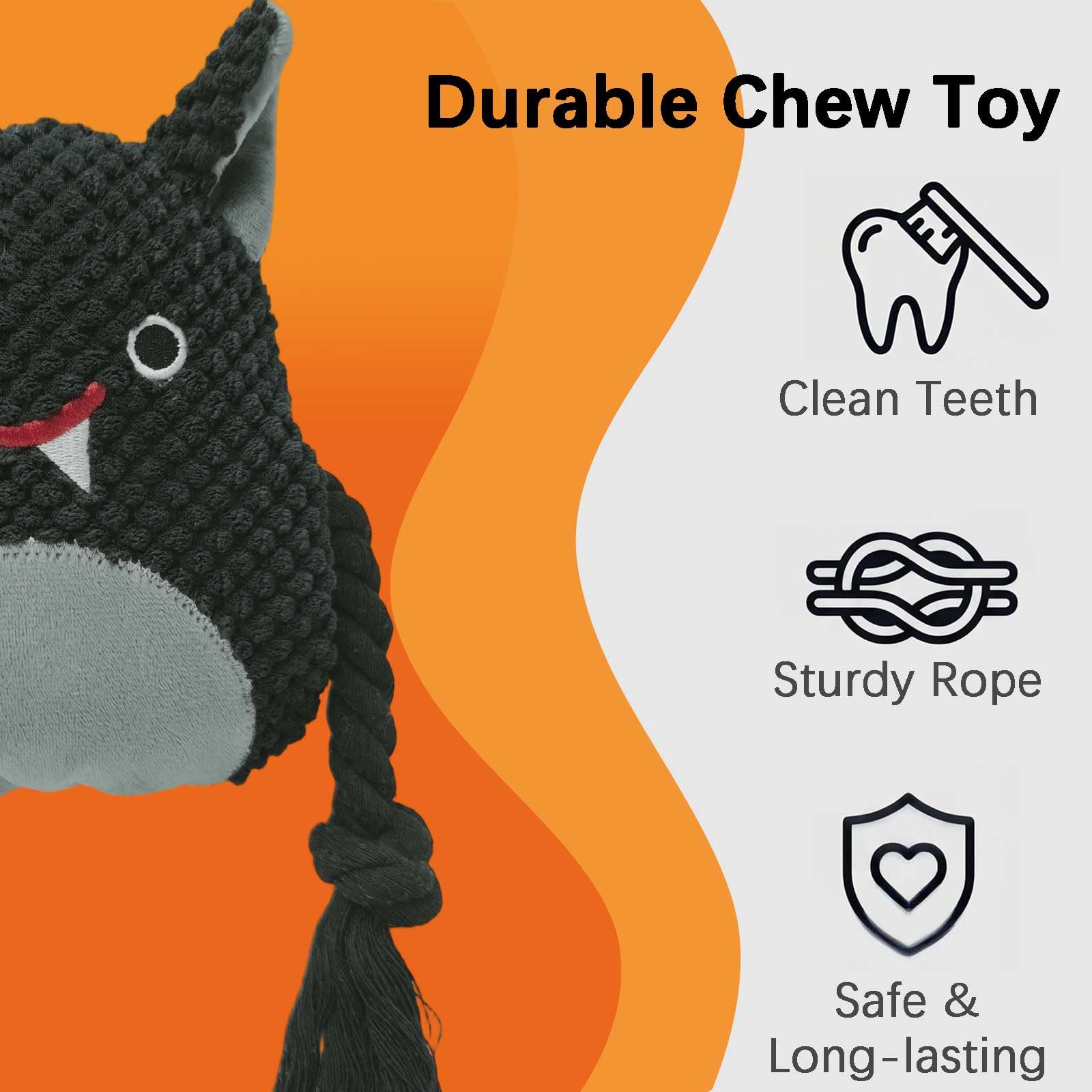 Black Bat Squeaky Plush Dog Toy