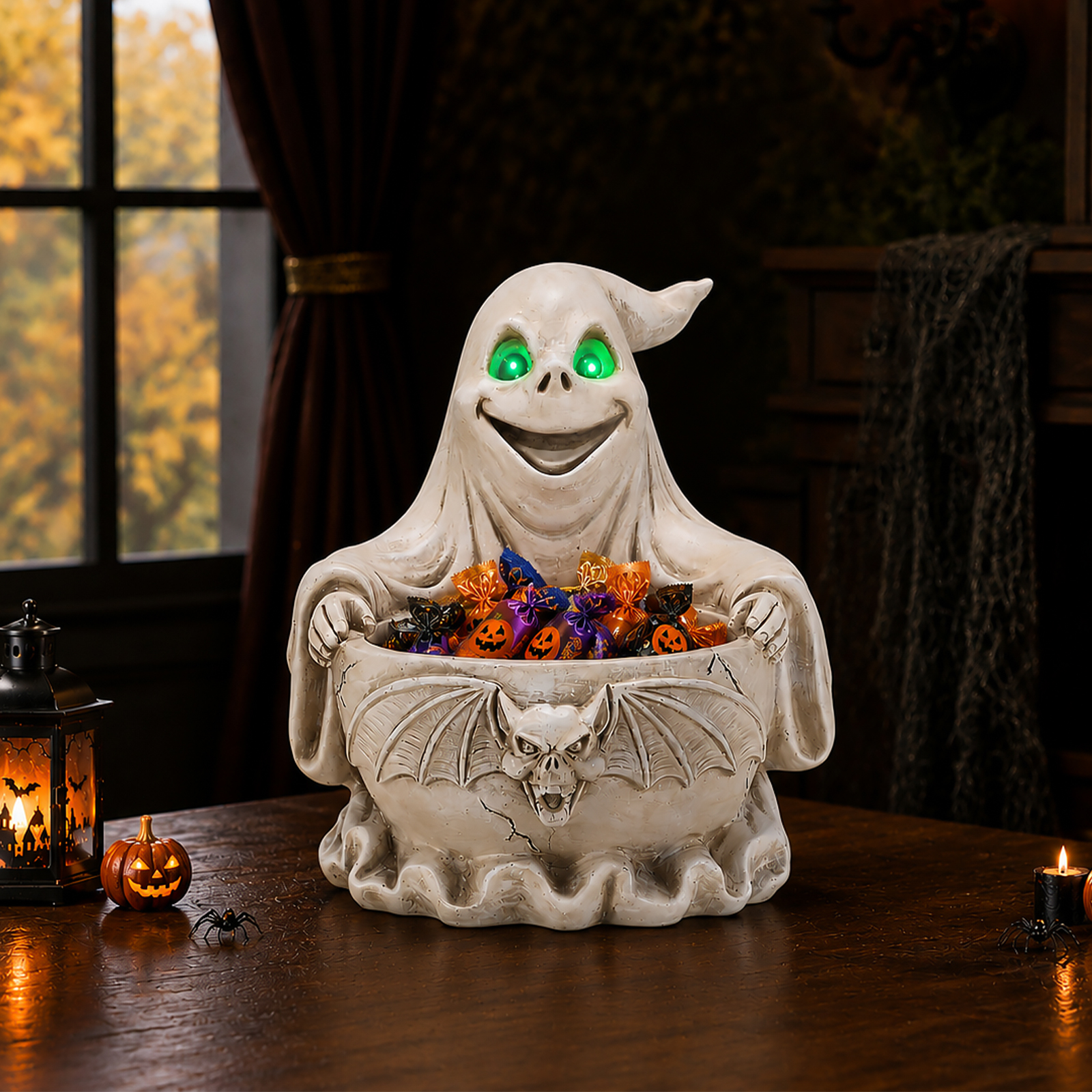 Halloween Ghost Storage Bowl Figurine, Spooky Candy Dish with LED Light for Halloween Party image 9
