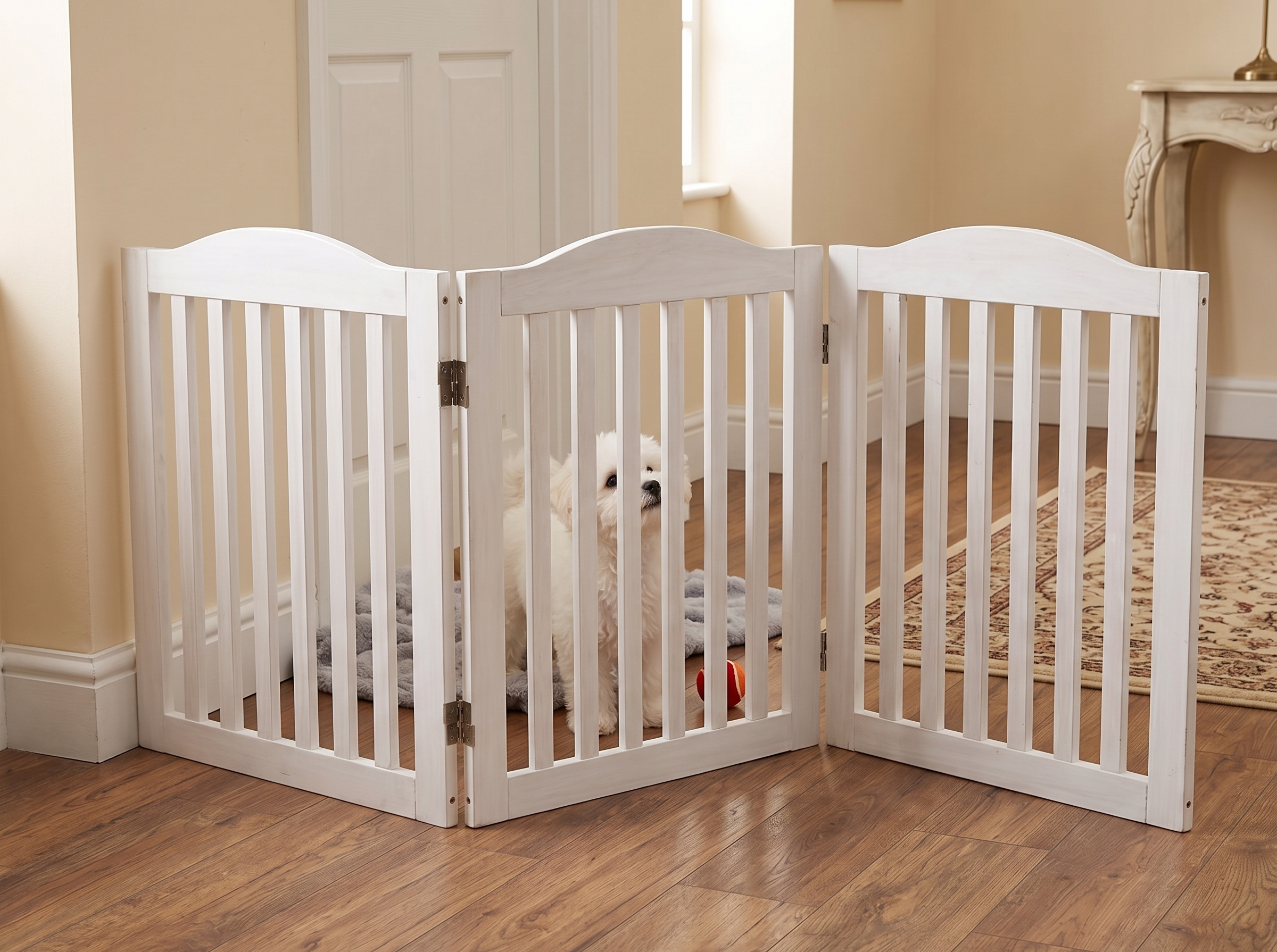 Wooden Freestanding Foldable Pet Gate for Dogs, 24 inch 3 Panels Step Over Fence, Dog Gate for The House, Doorway, image 8
