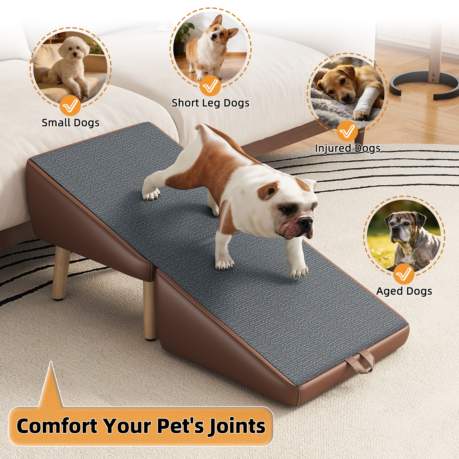 (UPGRADED) Dog Stairs for Small Dogs and Cats, Dog Ramp for Couch and Bed, Foldable 2-in-1 Wooden Pet Steps for Puppy, Split Ottoman Design (BROWN) image 10