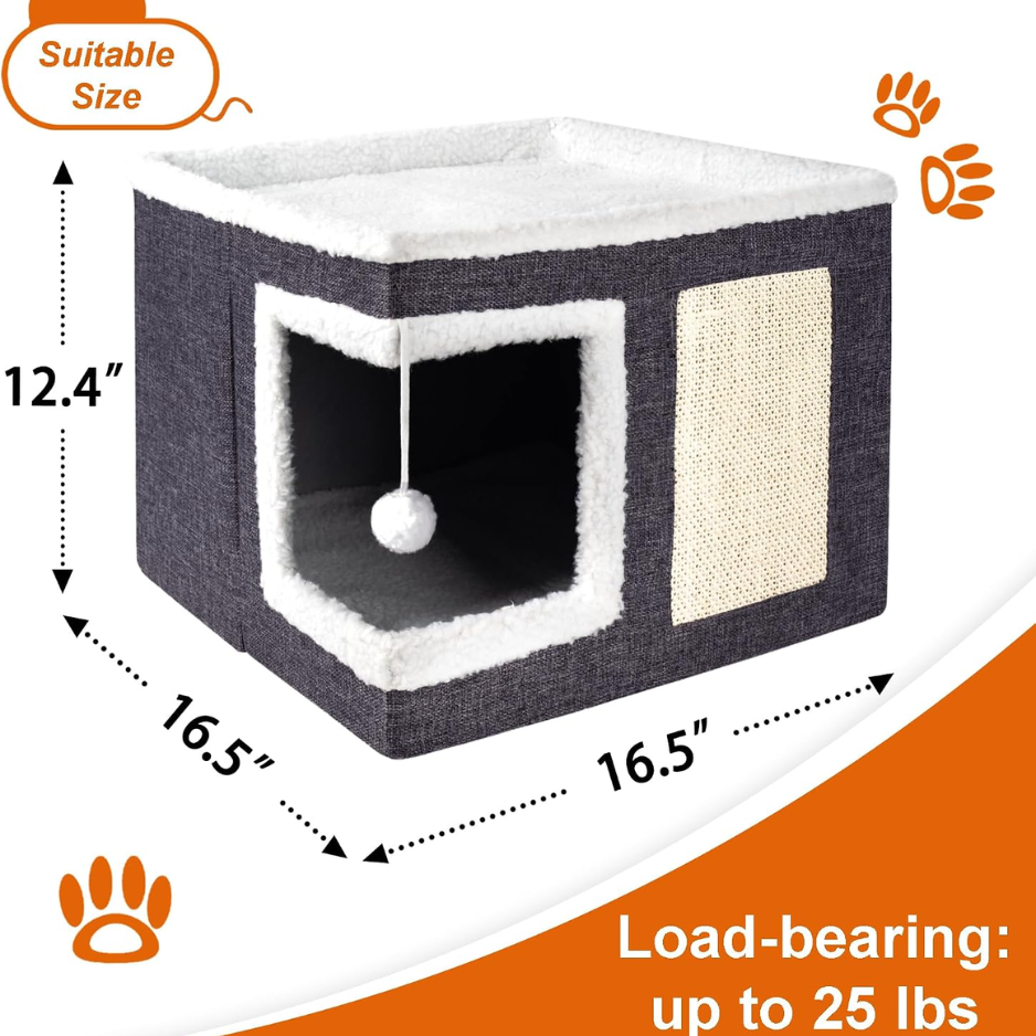 Foldable Cat Cave Bed with Scratch Pad image 3