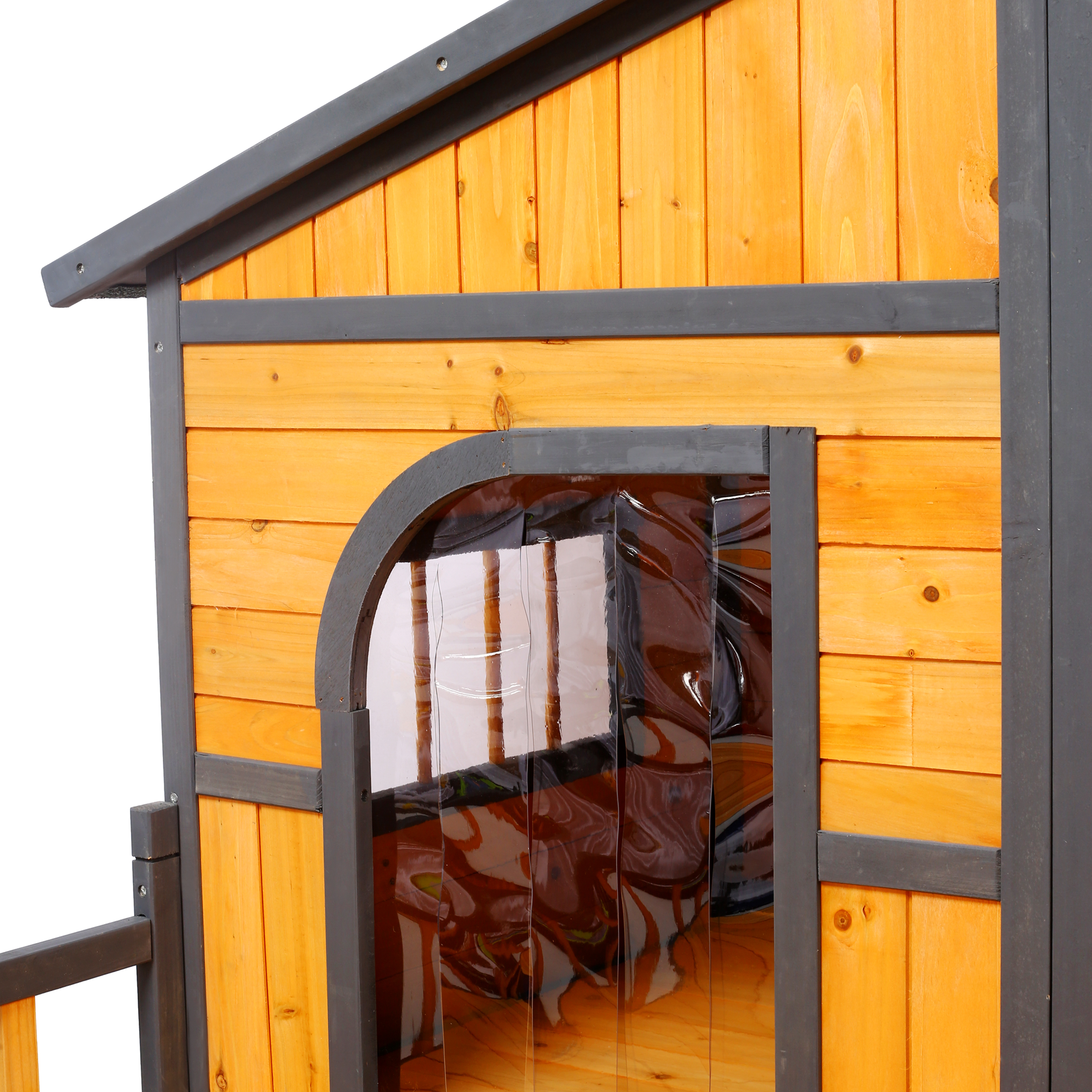 Wooden Large Dog House Outdoor Double XL Dog Kennel with Elevated Floor and Porch, Weatherproof Puppy Shelter for Small and Medium Breed Dogs, Natural image 22