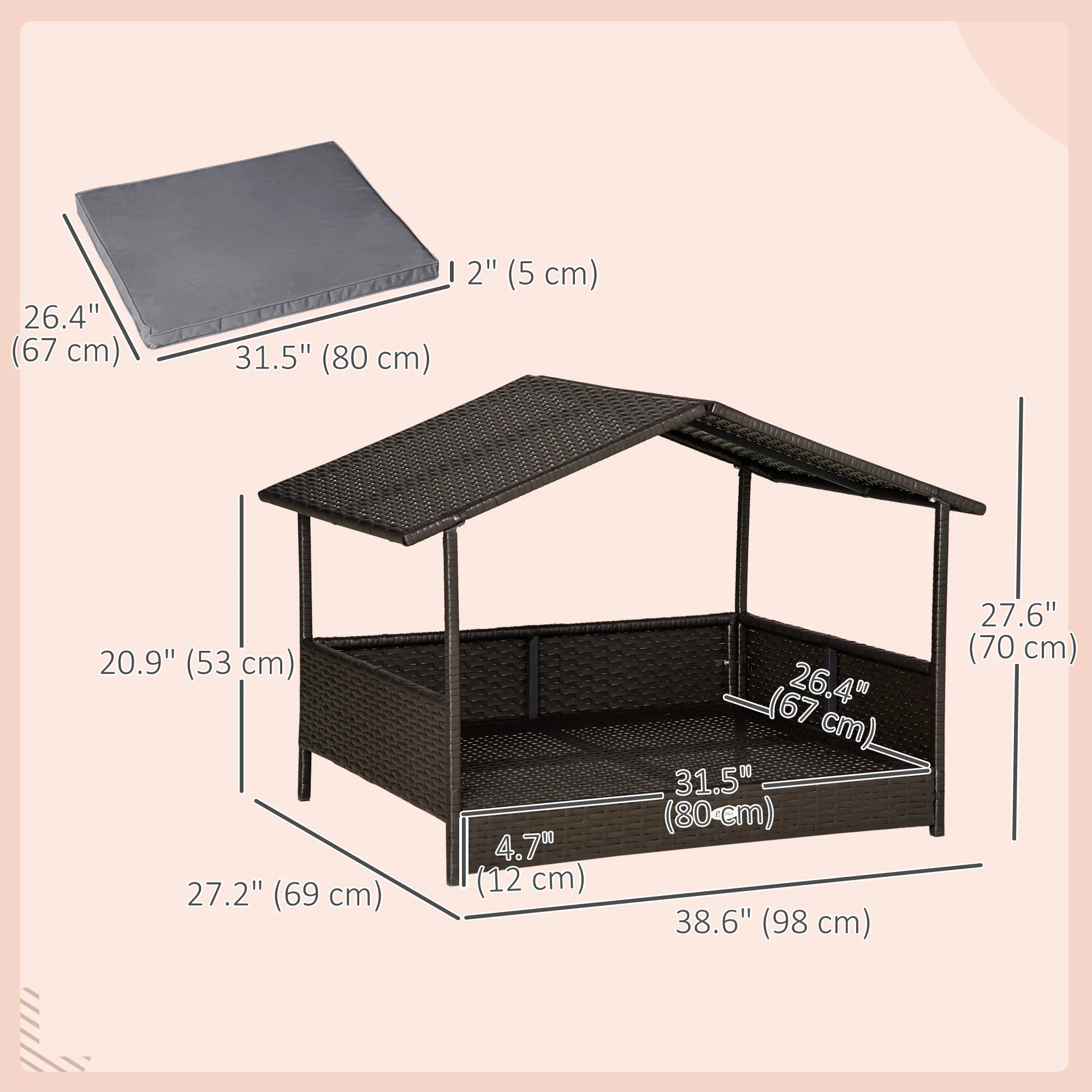 Wicker Pet House Dog Bed with Cushion image 4