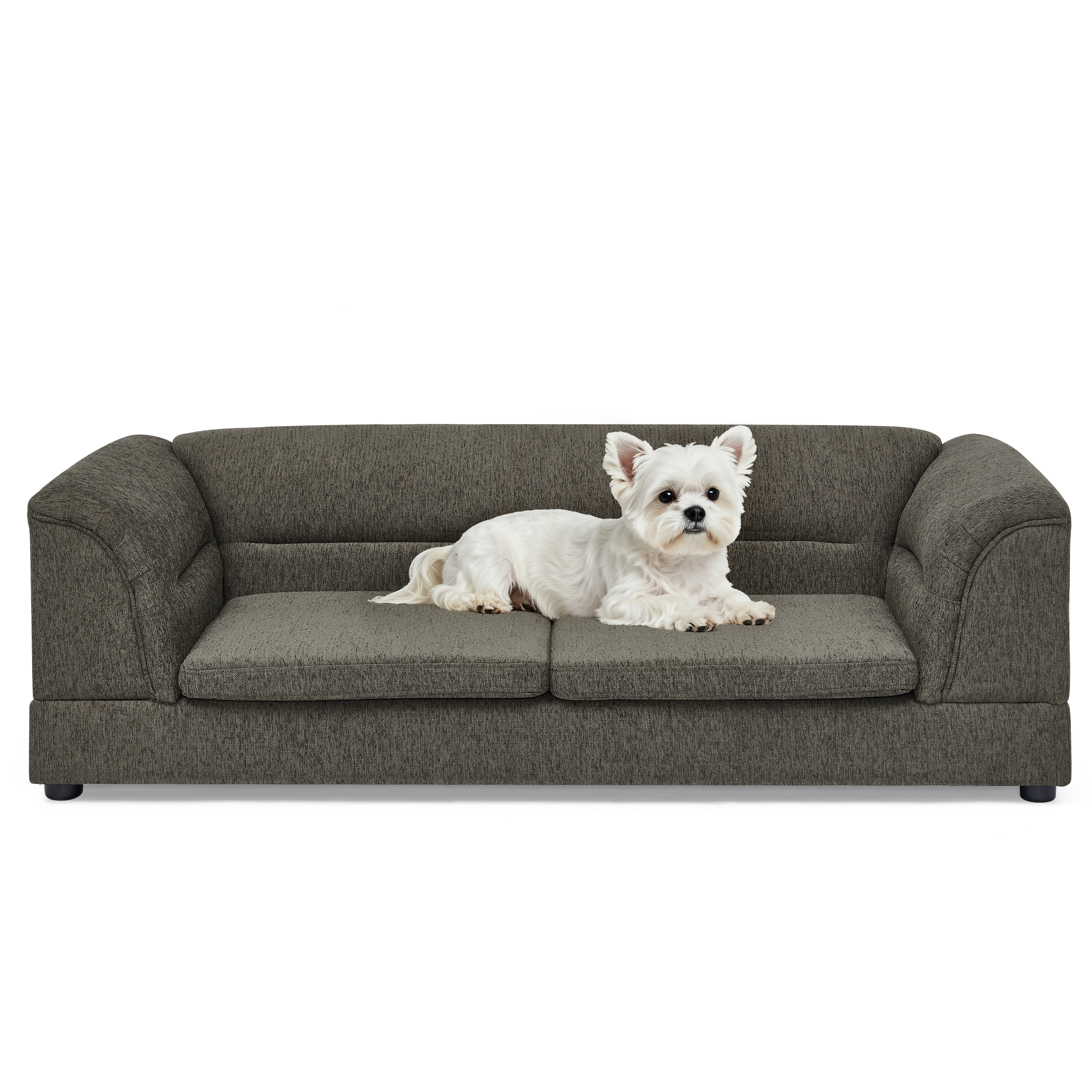Oversized Pet Sofa, Curved Armrest Rectangular Dog Sofa, Linen Fabric Comfort Pet Couch for Large & Oversized Dogs-Dark Gray image 4