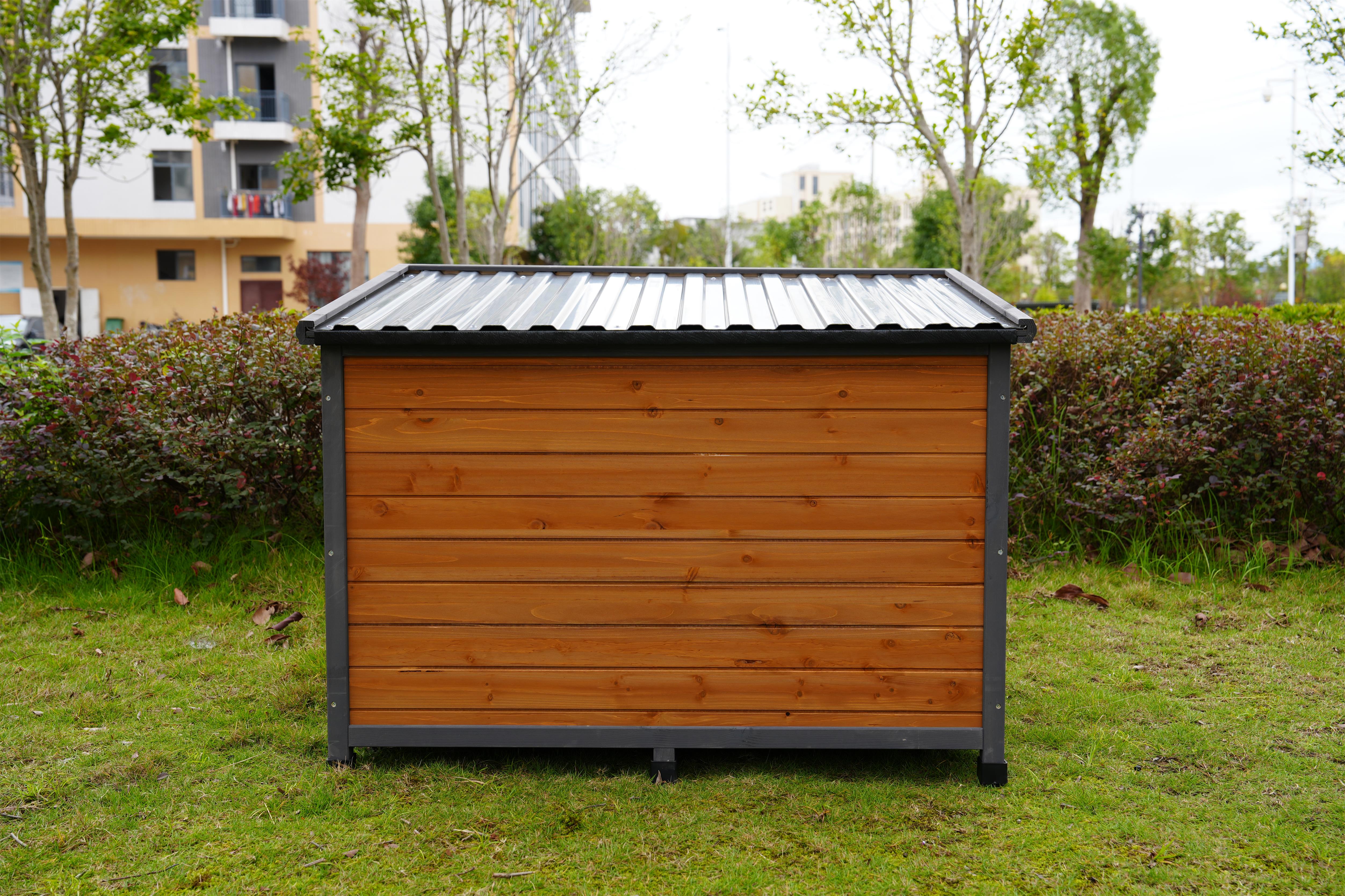 45"large solid wood dog house, waterproof PVC plastic roof, breathable wooden doors image 2