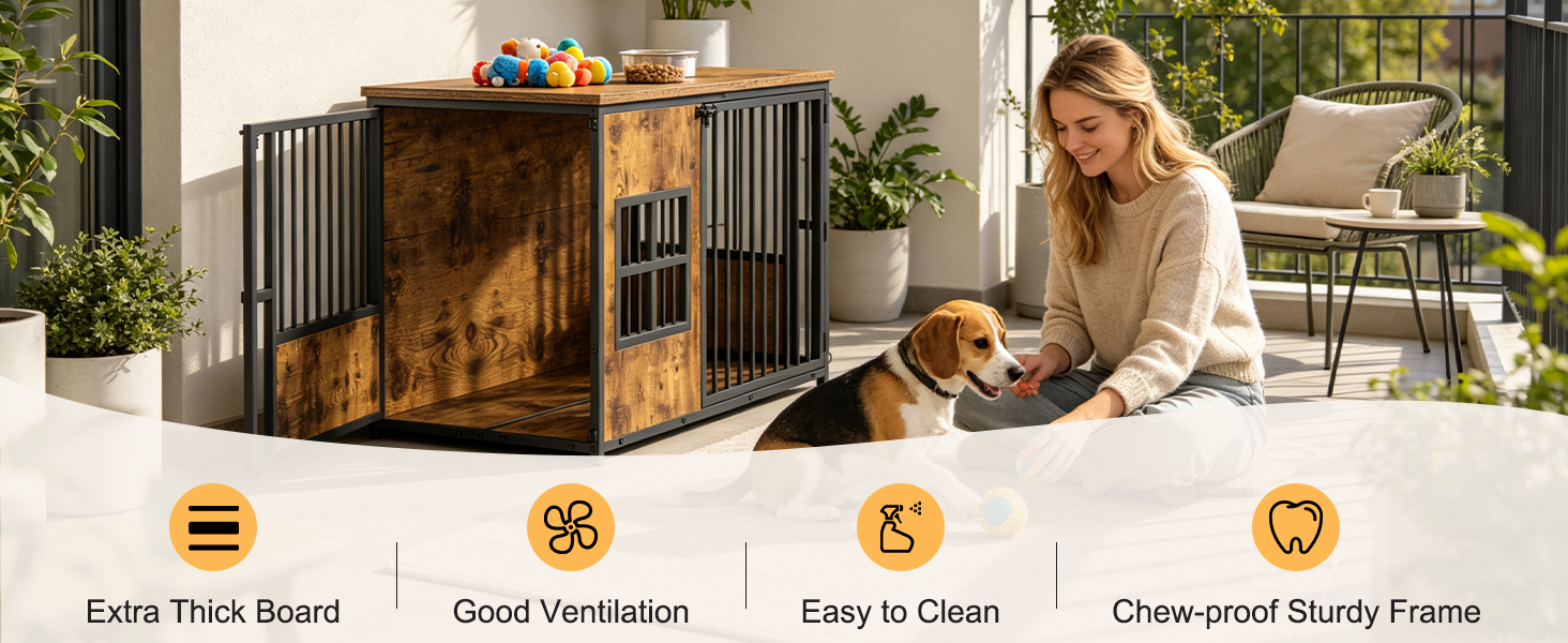 Wooden Dog Crate Furniture, Large Dog Kennel with Storage Top, Indoor Pet Cage image 6