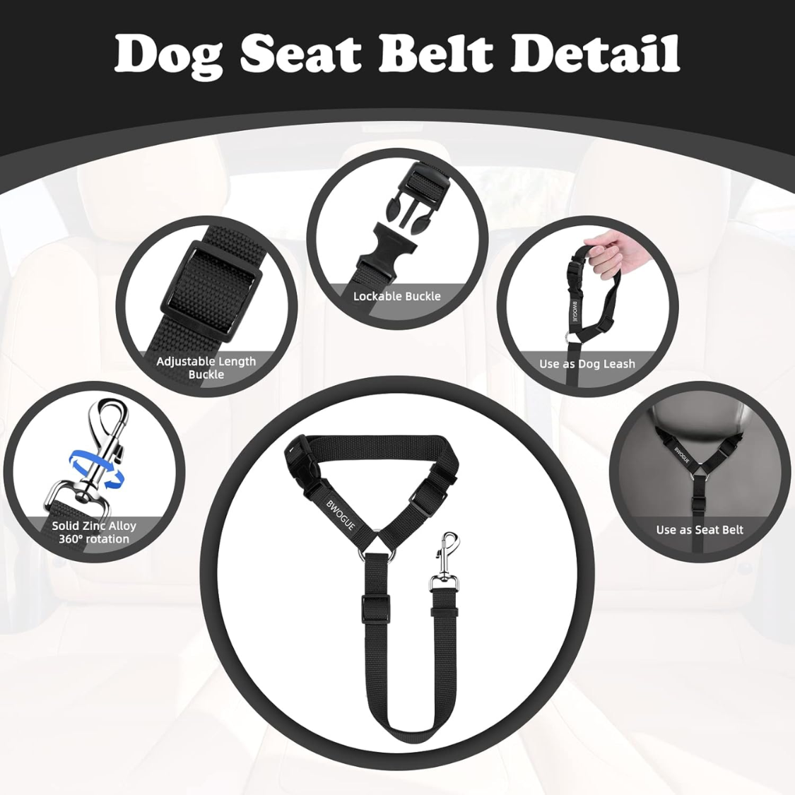 2 Pack Dog Seat Belt For Car, Headrest Restraint Safety Leads image 5