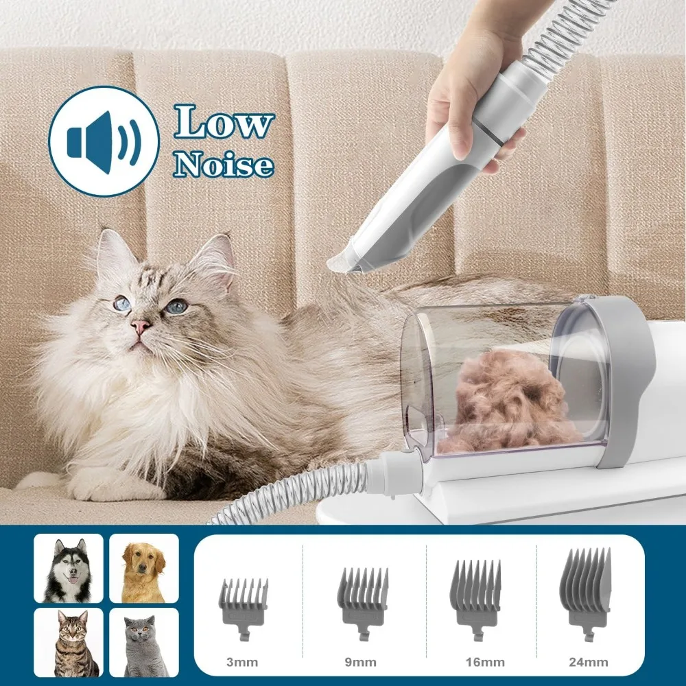 5-in-1 Dog Grooming Vacuum Kit Strong Pet Hair Removal Professional Clippers 6 Guide Combs Pet Grooming Tools for Dogs Cats image 3
