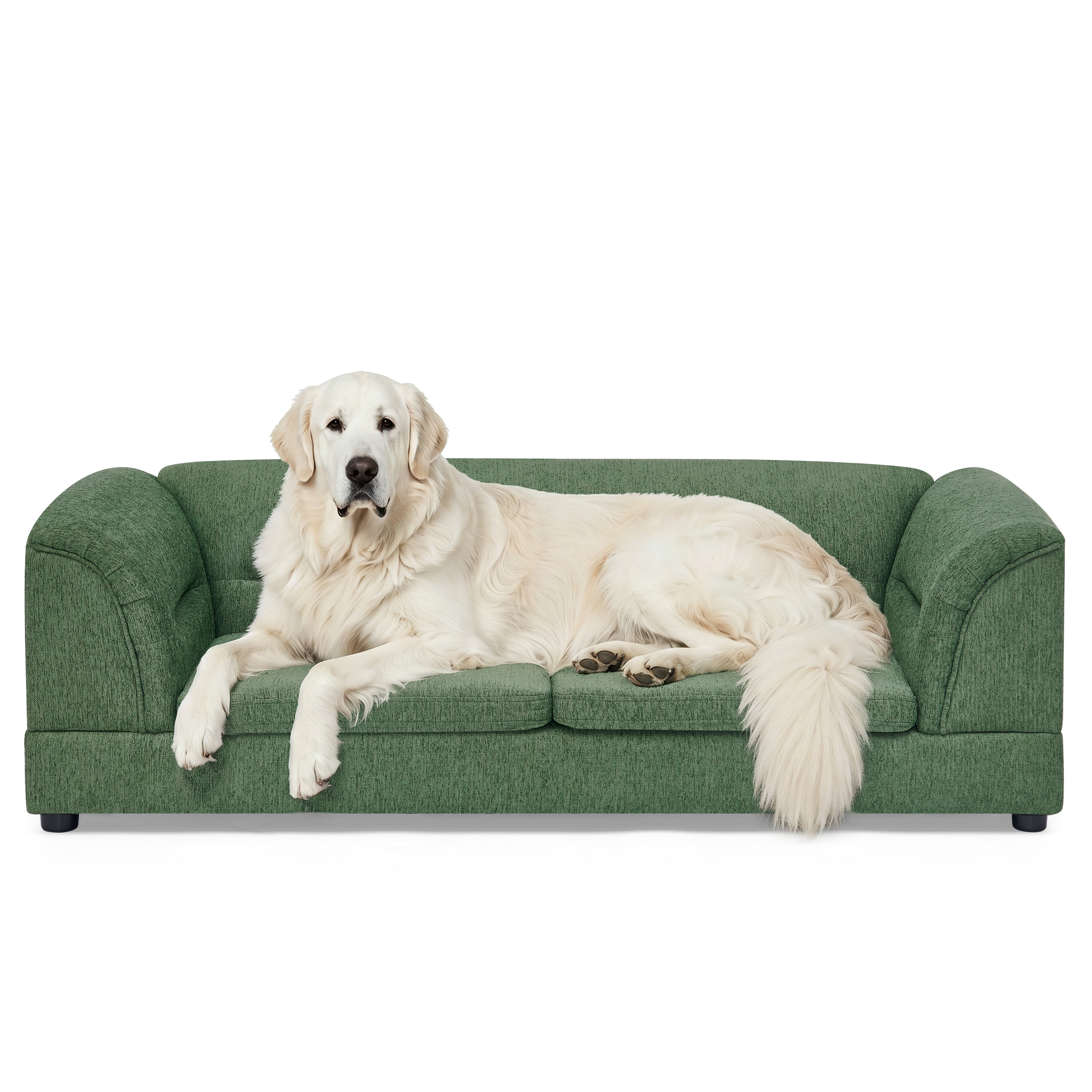 Oversized Pet Sofa, Curved Armrest Rectangular Dog Sofa, Linen Fabric Comfort Pet Couch for Large & Oversized Dogs-Olive Green image 7