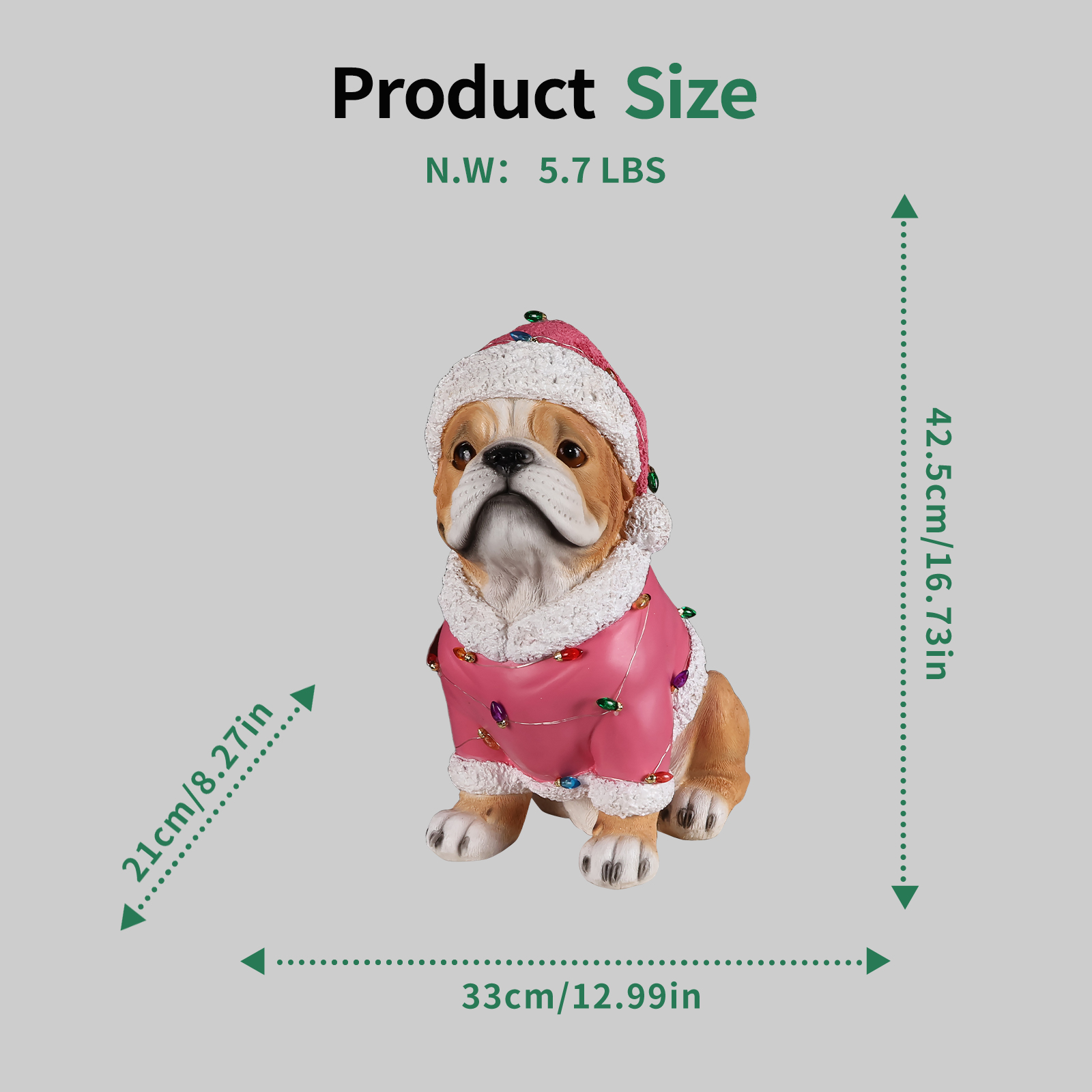 Christmas Pug Statue, Holiday Dog Figurine in Pink Santa Outfit image 18