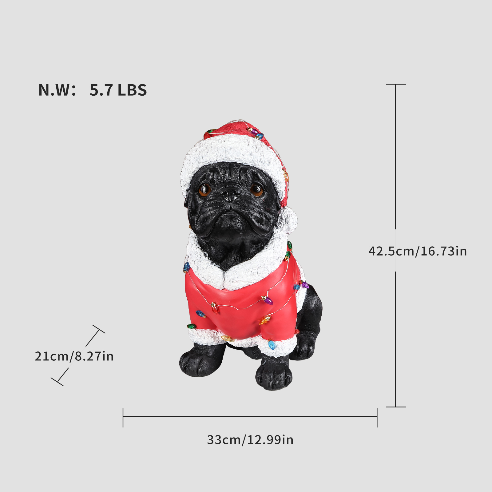 Christmas Pug Statue, Holiday Dog Figurine in Santa Outfit image 2