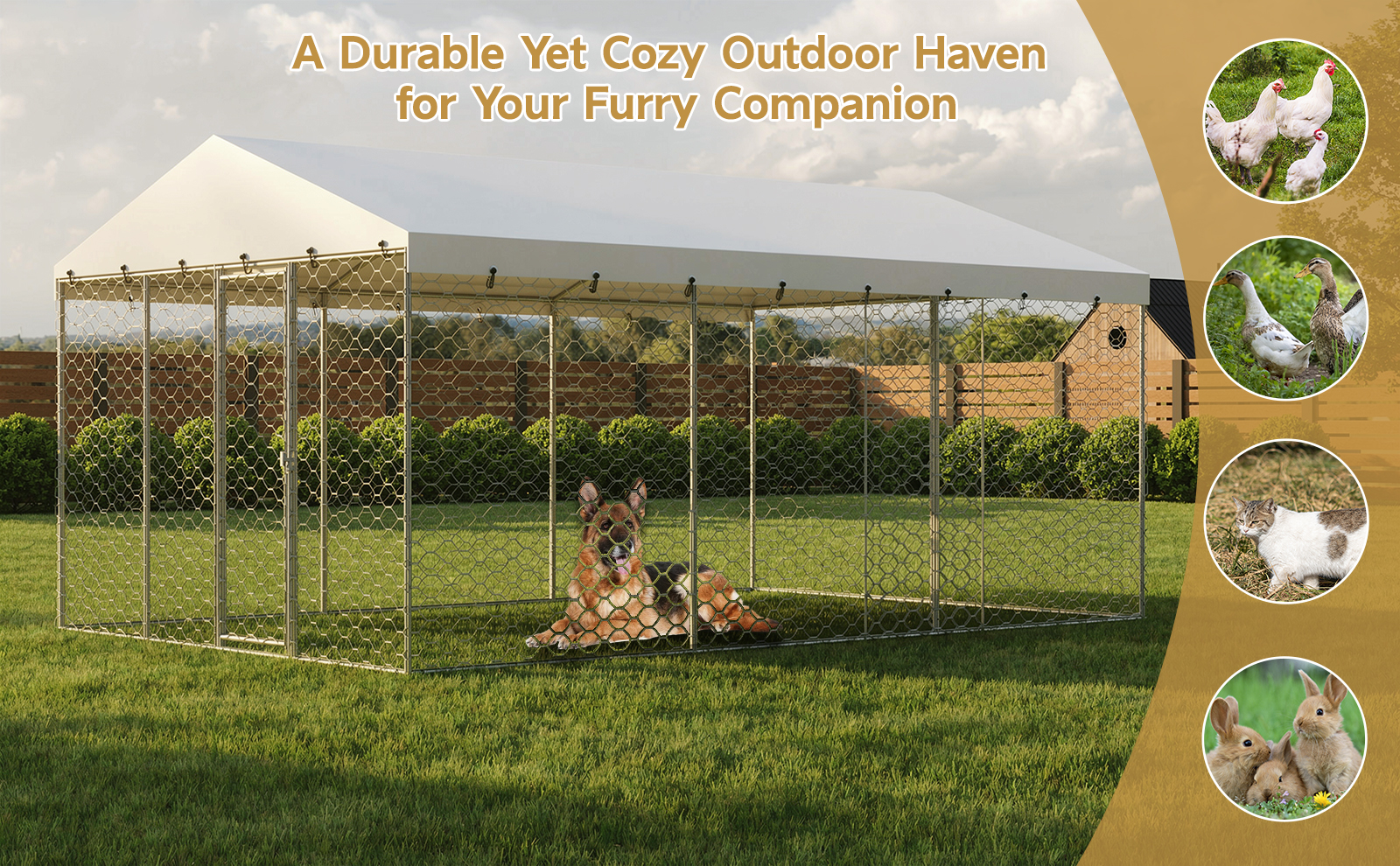 15x10 FT Large Outdoor Dog Kennel with Canopy, Heavy Duty Galvanized Steel Frame, Waterproof Cover, All-Weather Protection, Escape-Proof Lockable Pet Playpen for Large Dogs, Multiple Animals. image 11
